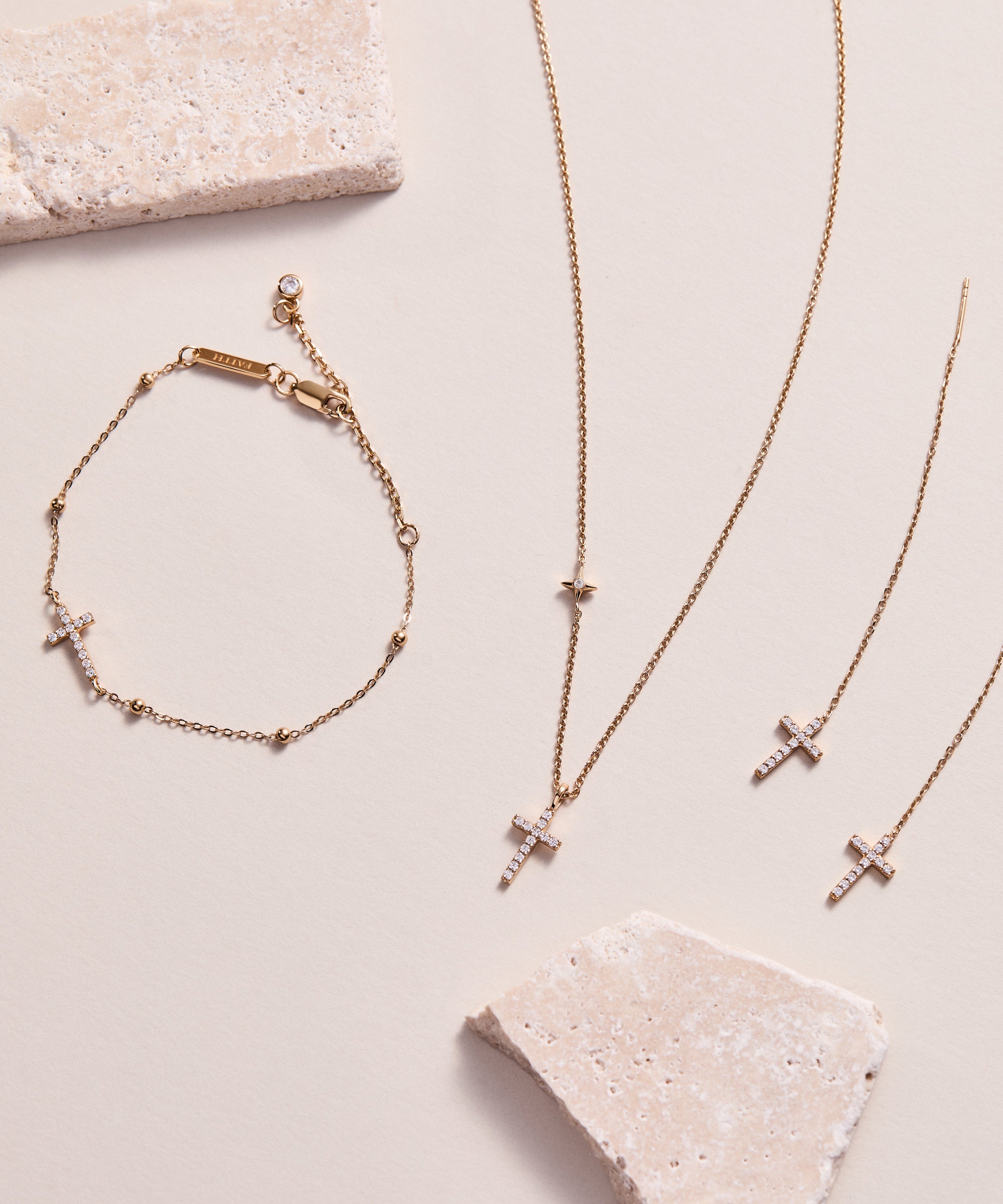Cross Delicate Pave Crystal Beaded Strand Bracelet