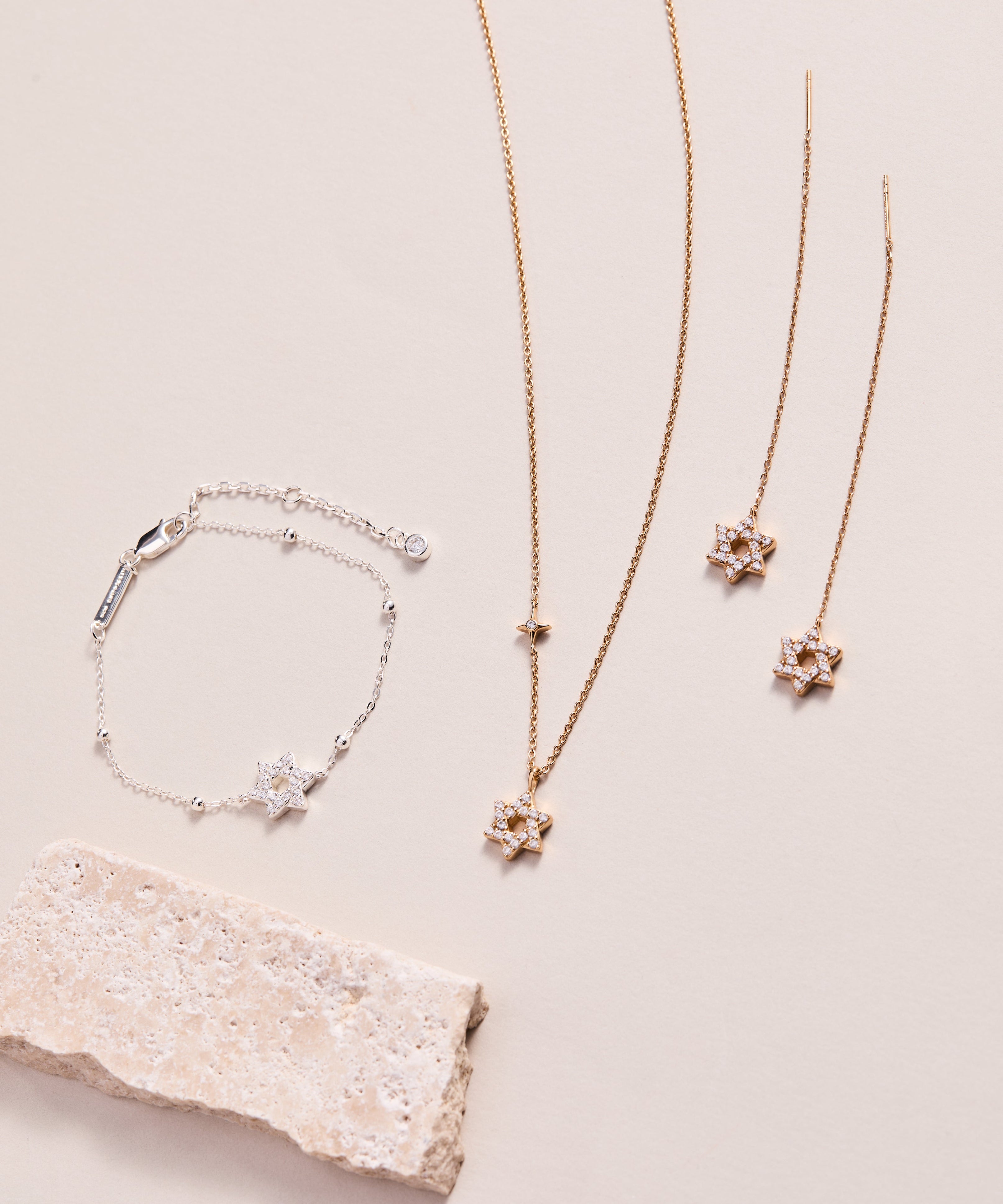 Star of David Delicate Pave Beaded Chain Bracelet