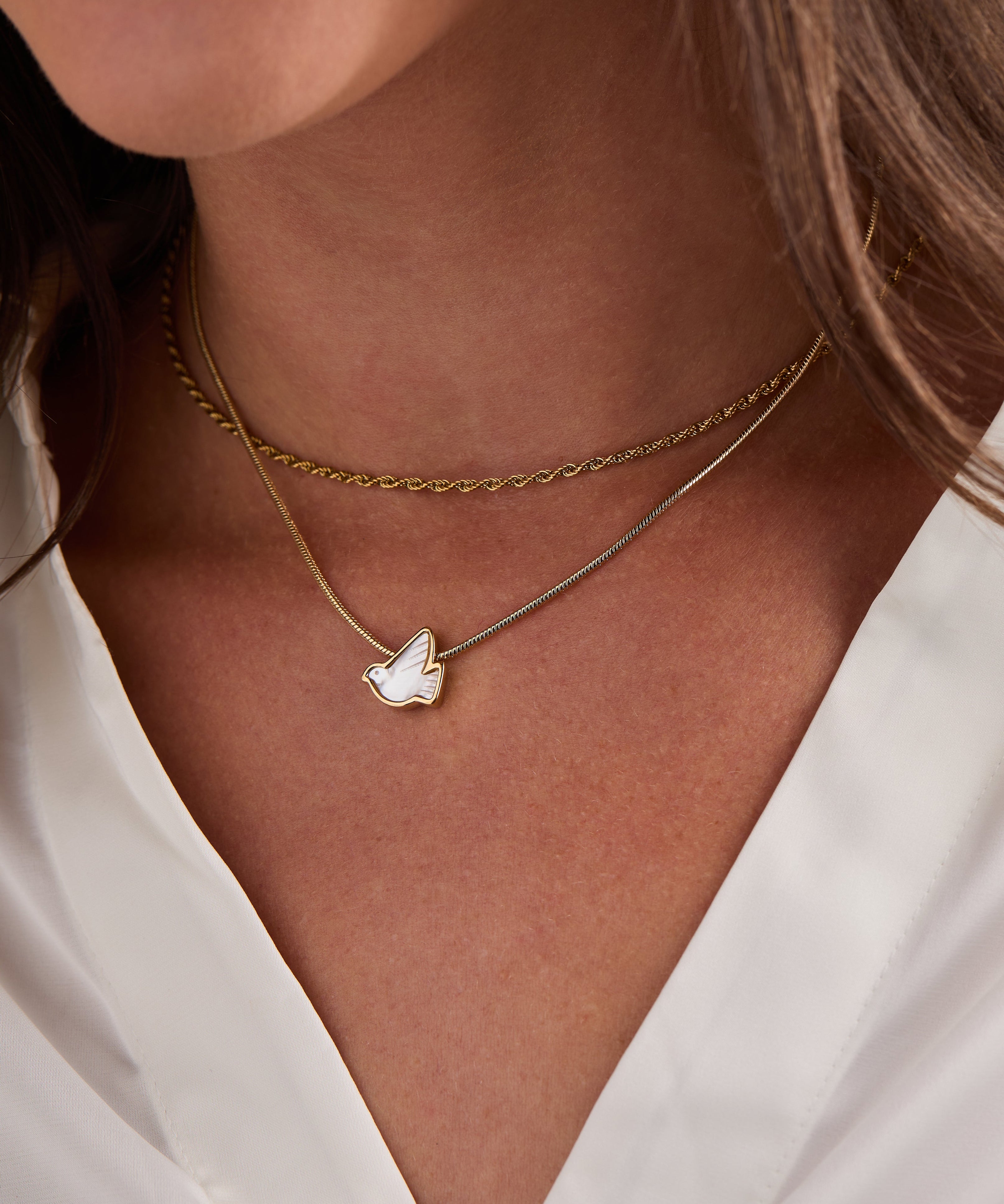 Pearlized Dove 'Peace' Slider Necklace
