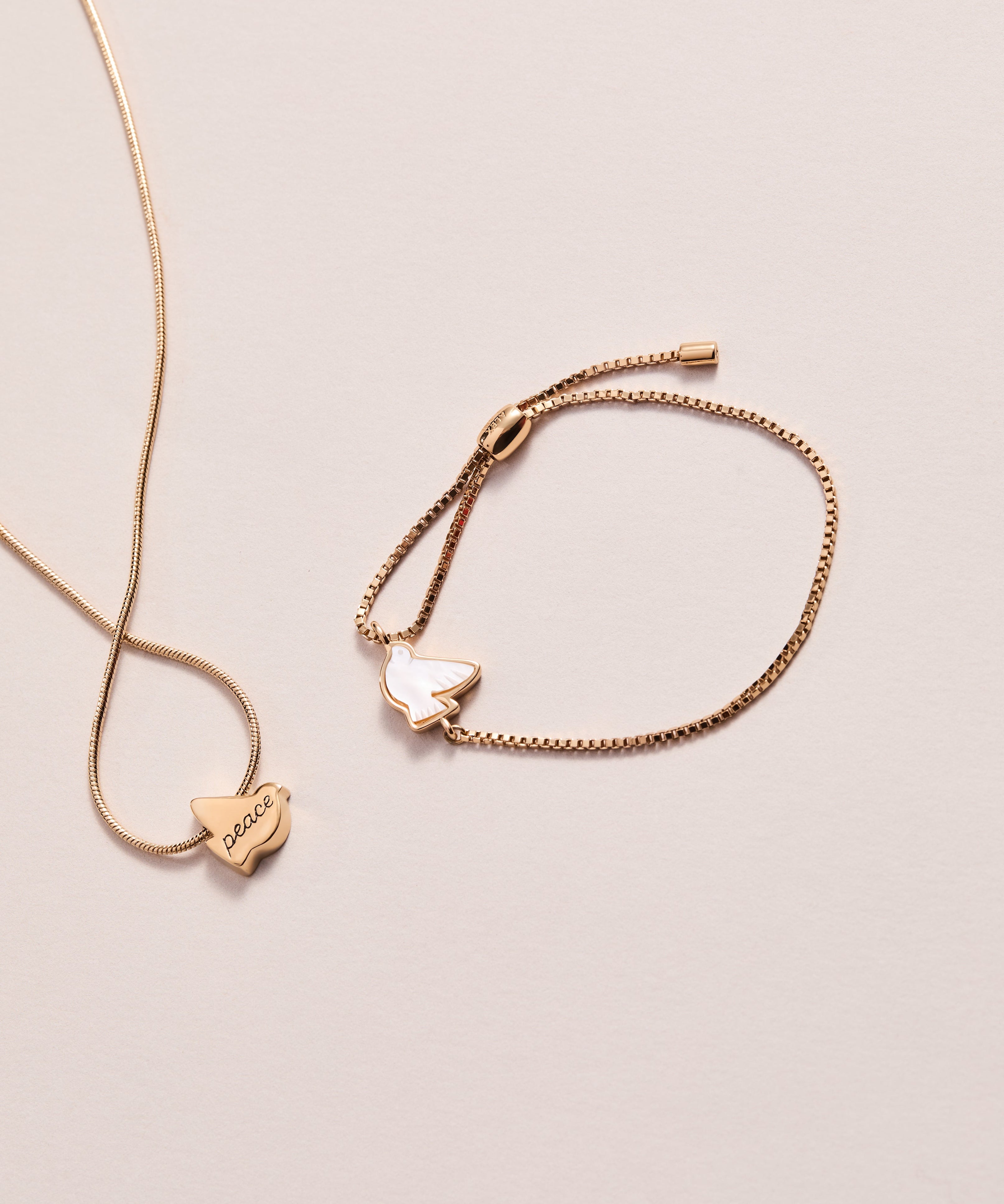 Pearlized Dove 'Peace' Slider Necklace