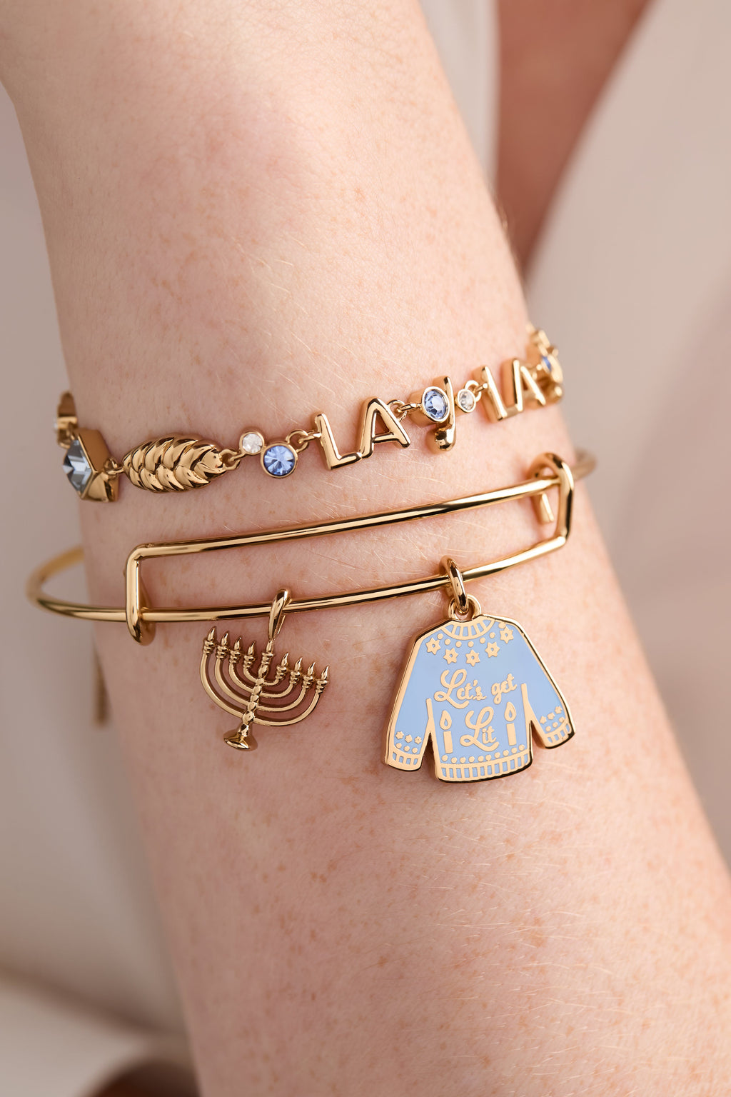 Hanukkah 'Let's Get Lit' Ugly Sweater & Menorah Bangle