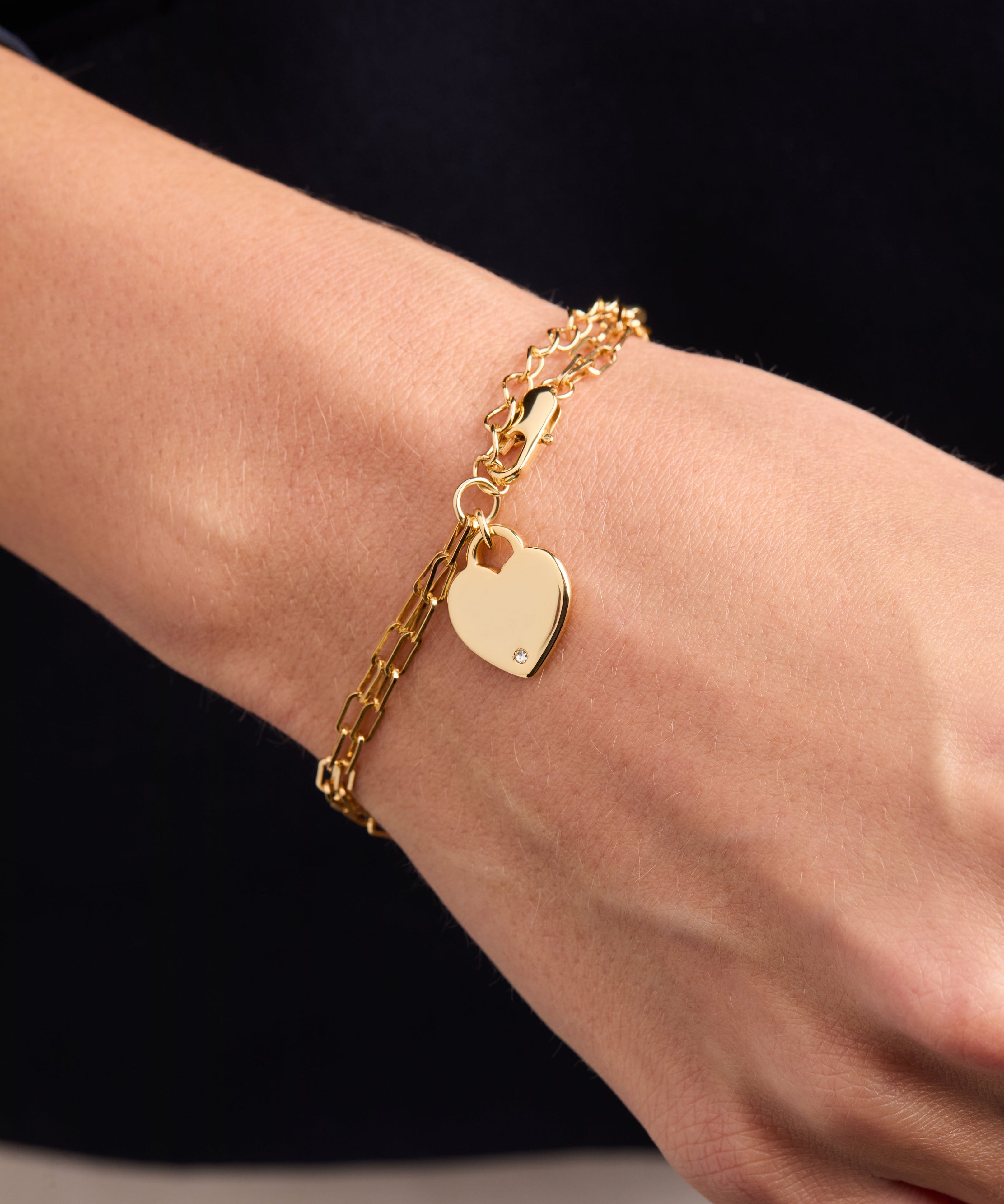 Heart Charm Double Paperclip Chain Bracelet