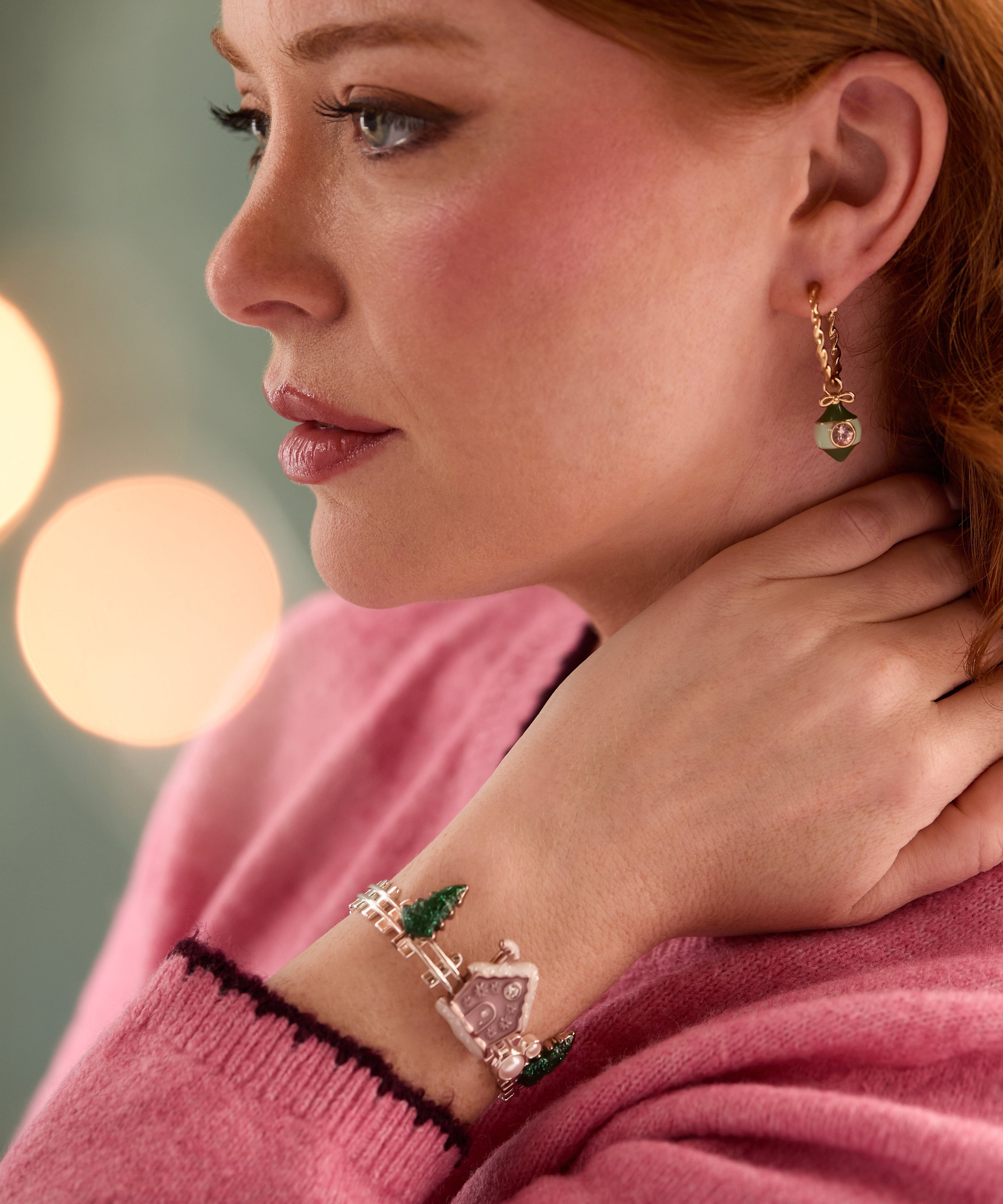 Crystal Bow & Ornament Twisted Hoop Earrings