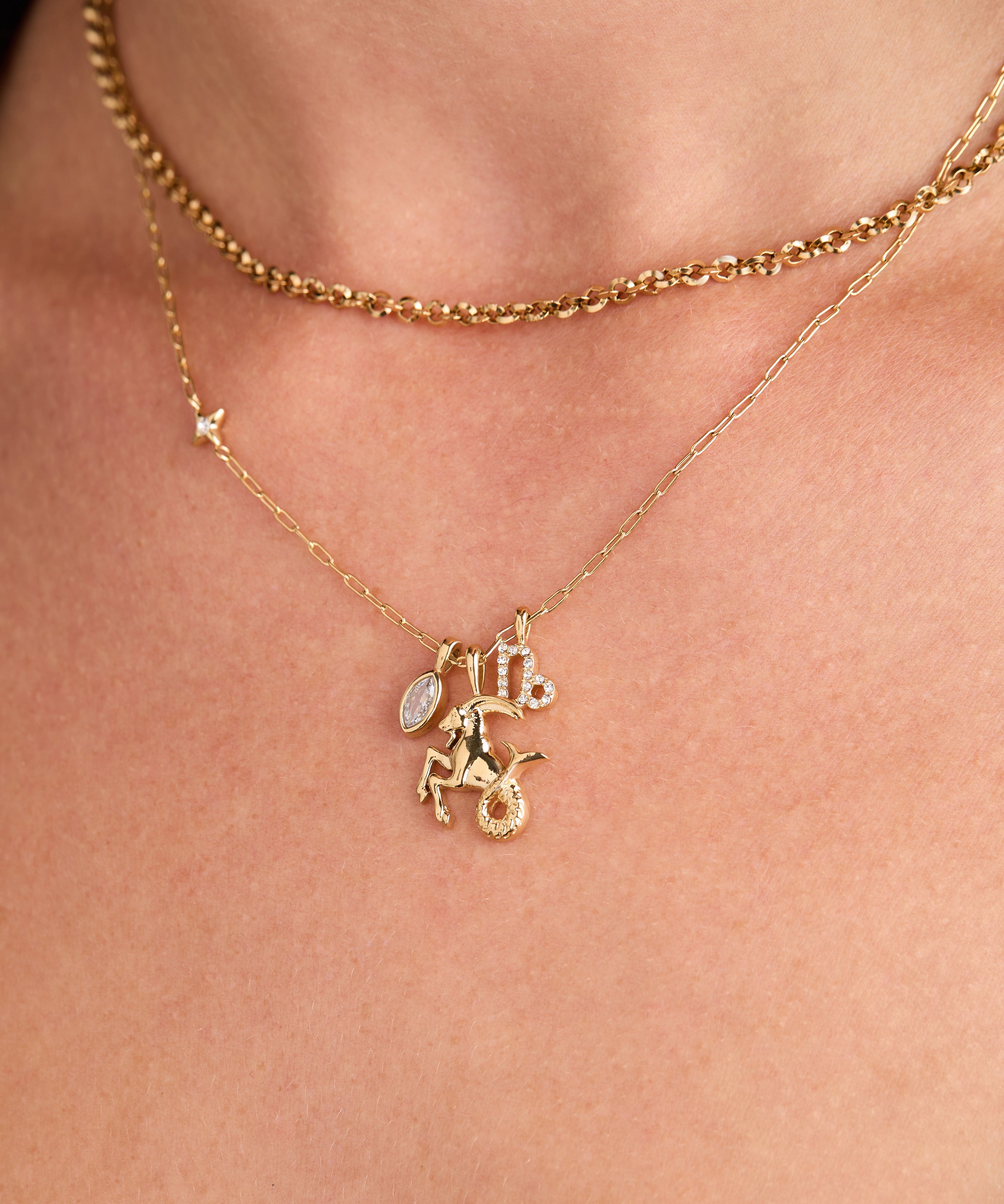 Capricorn Zodiac Charm Cluster Necklace