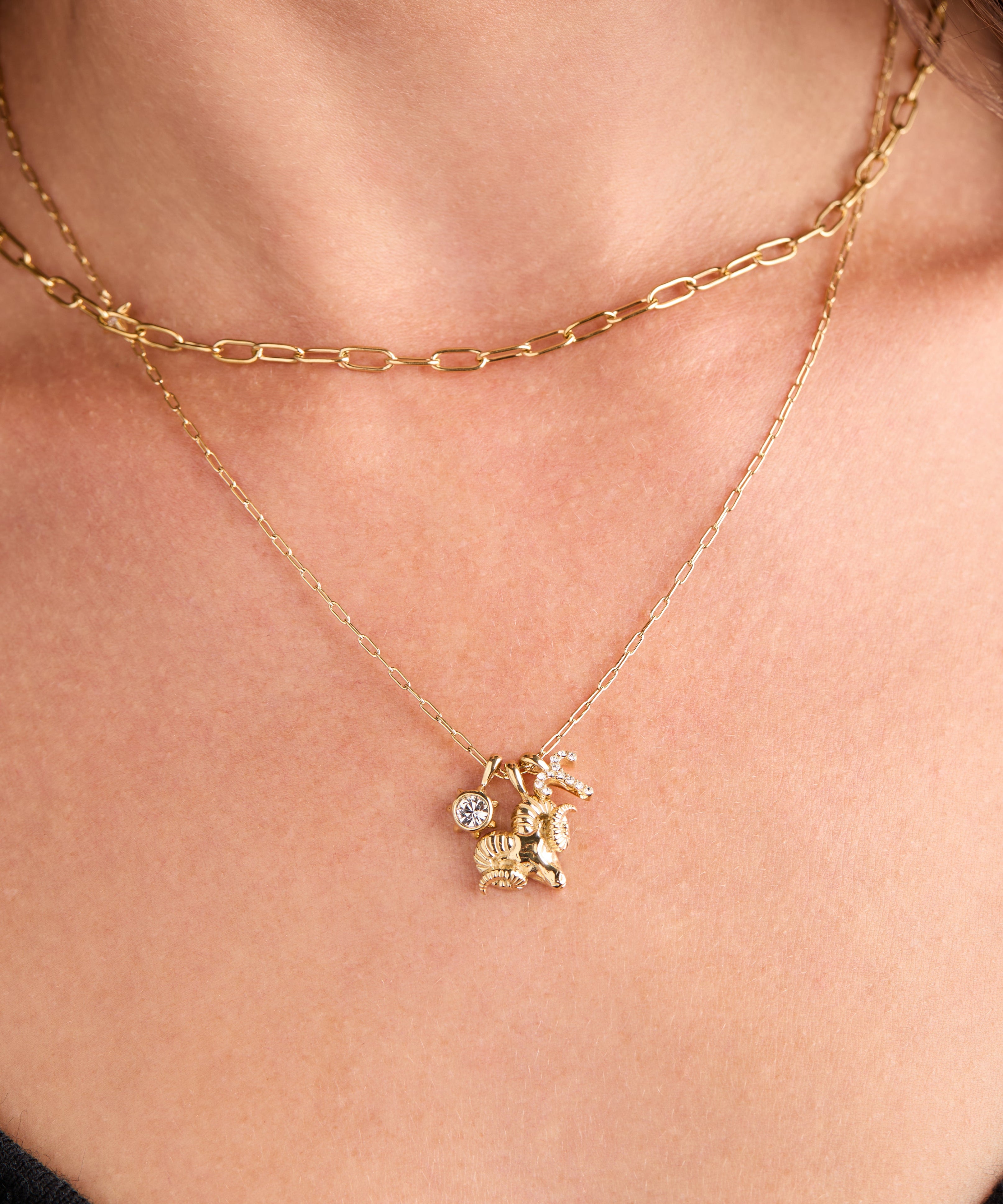 Aries Zodiac Charm Cluster Necklace