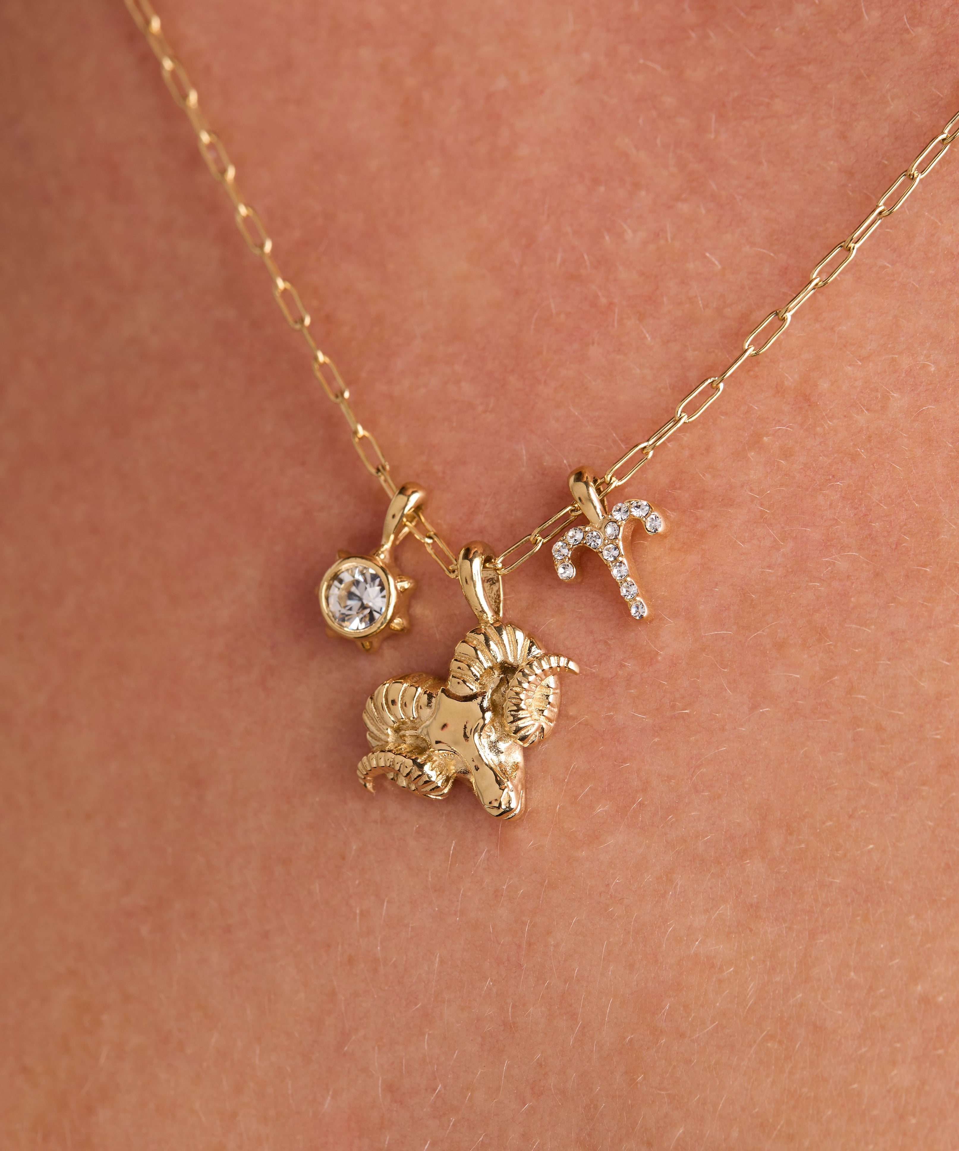 Aries Zodiac Charm Cluster Necklace