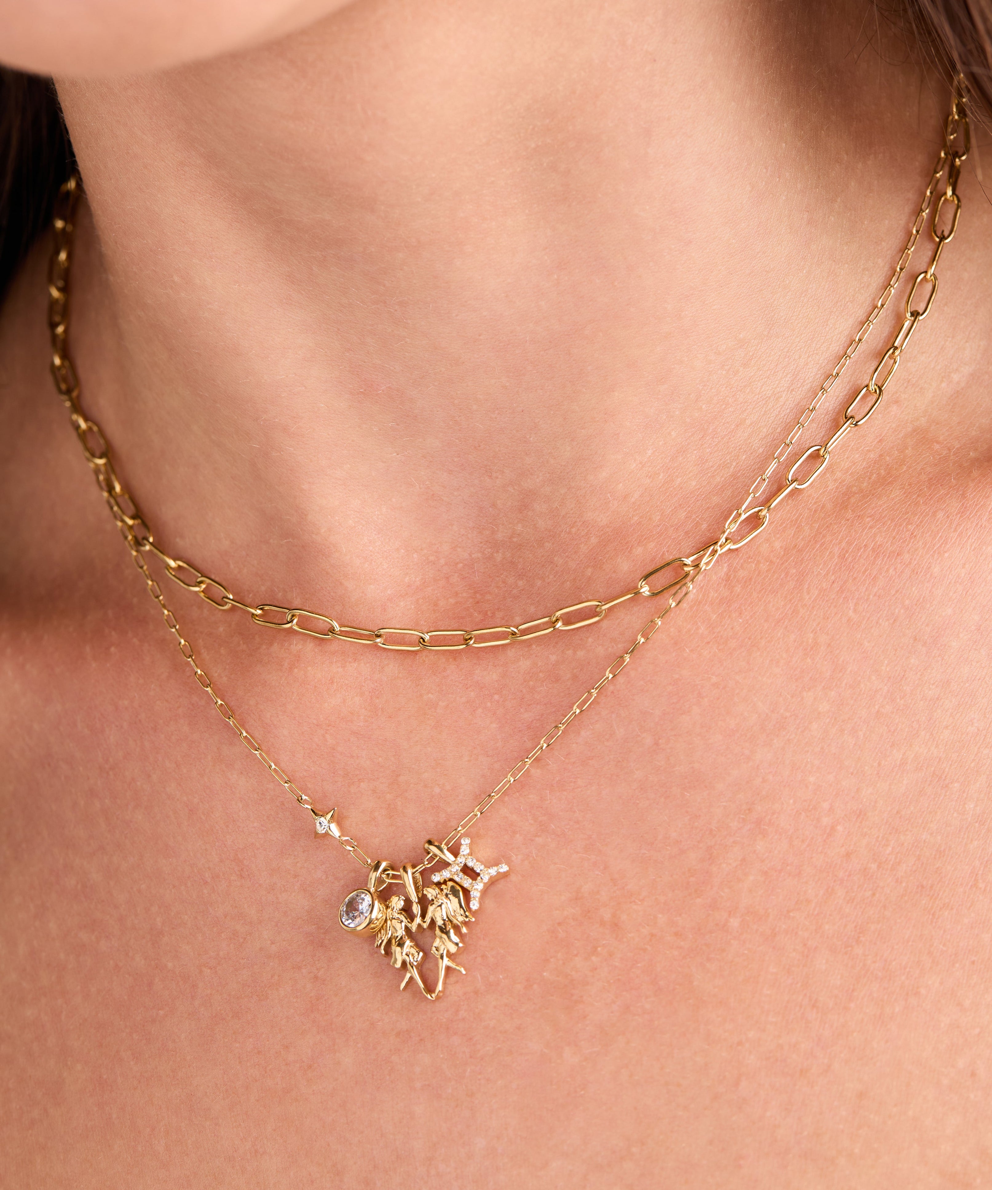 Gemini Zodiac Charm Cluster Necklace
