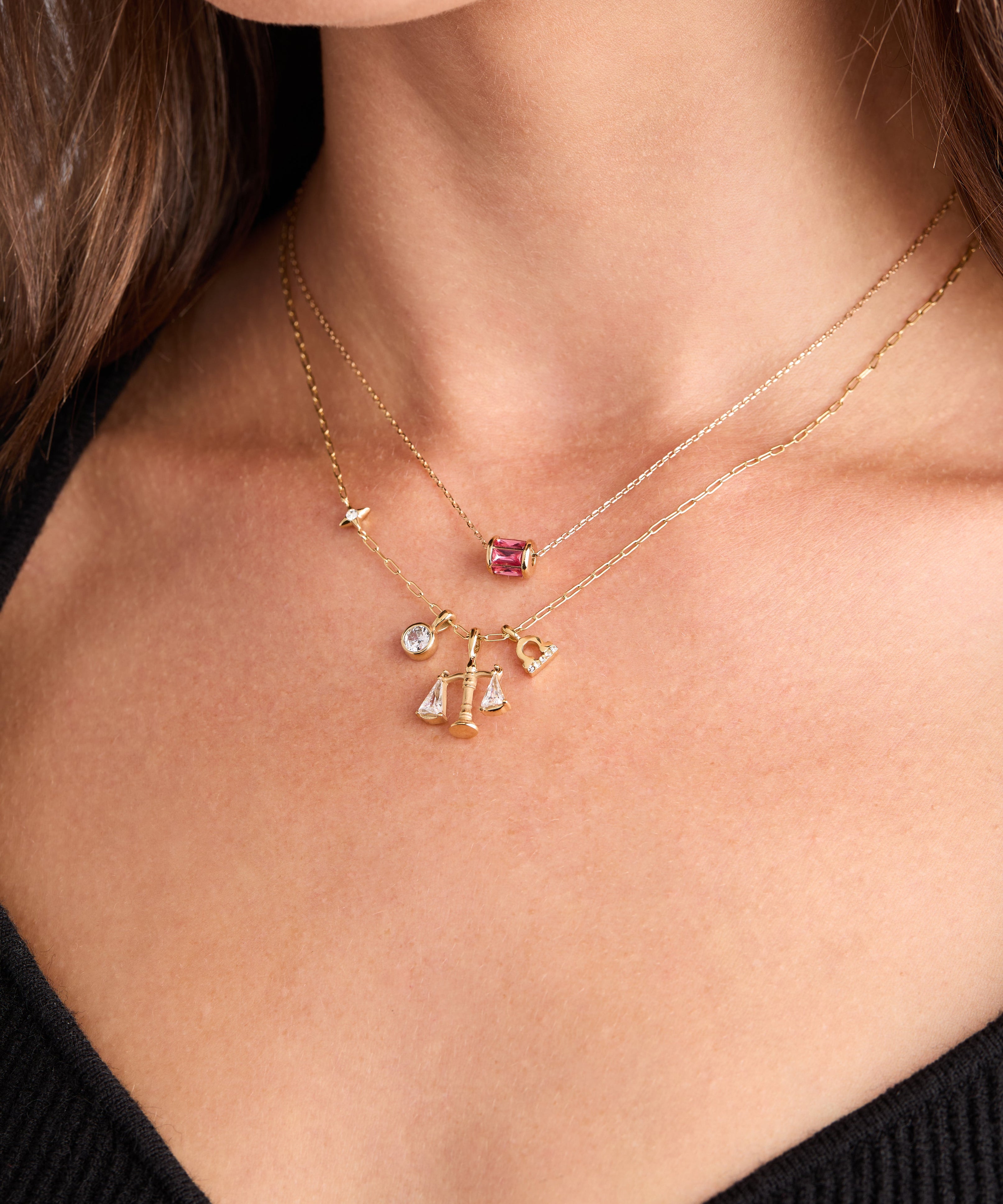 Libra Zodiac Charm Cluster Necklace