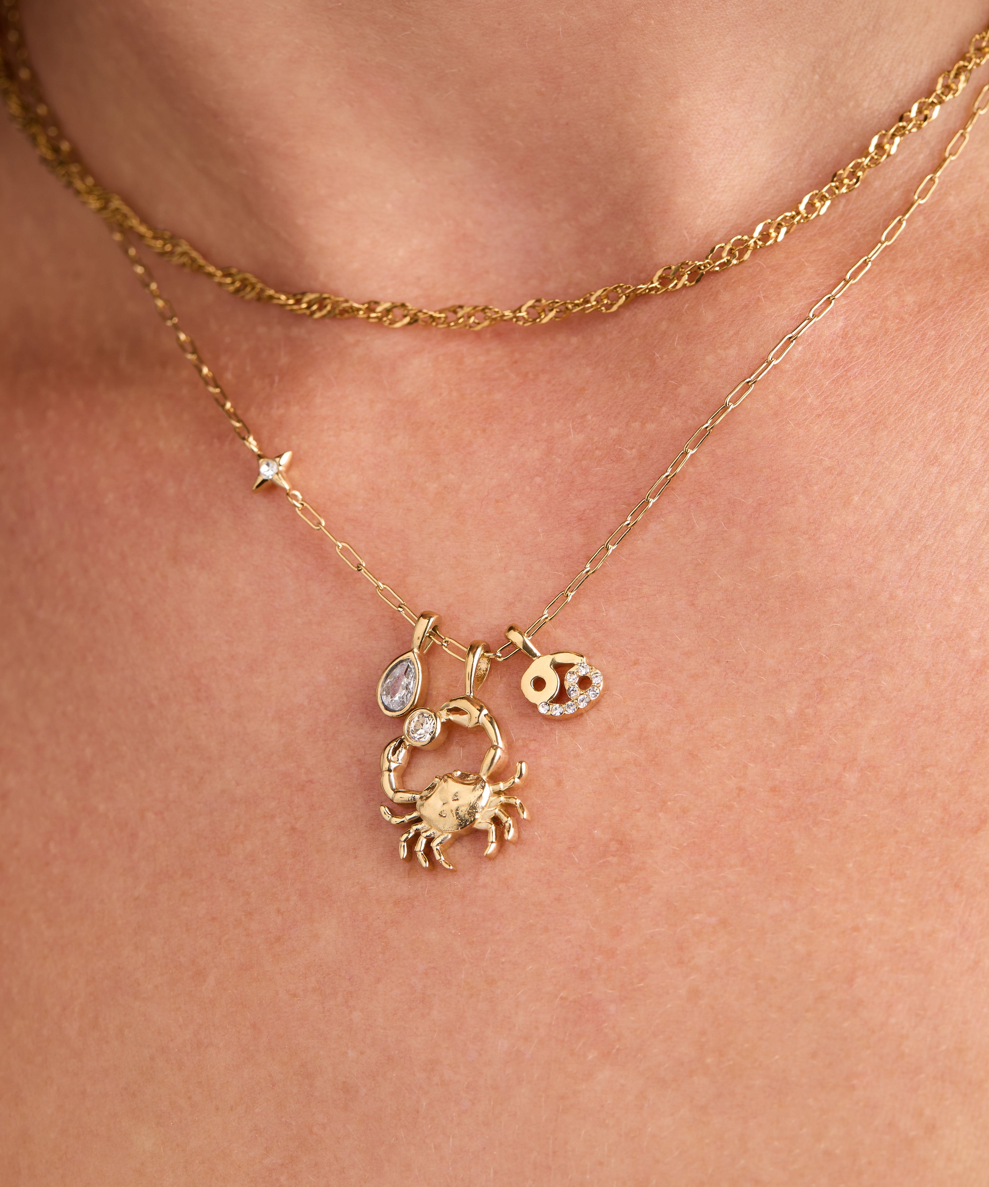 Cancer Zodiac Charm Cluster Necklace