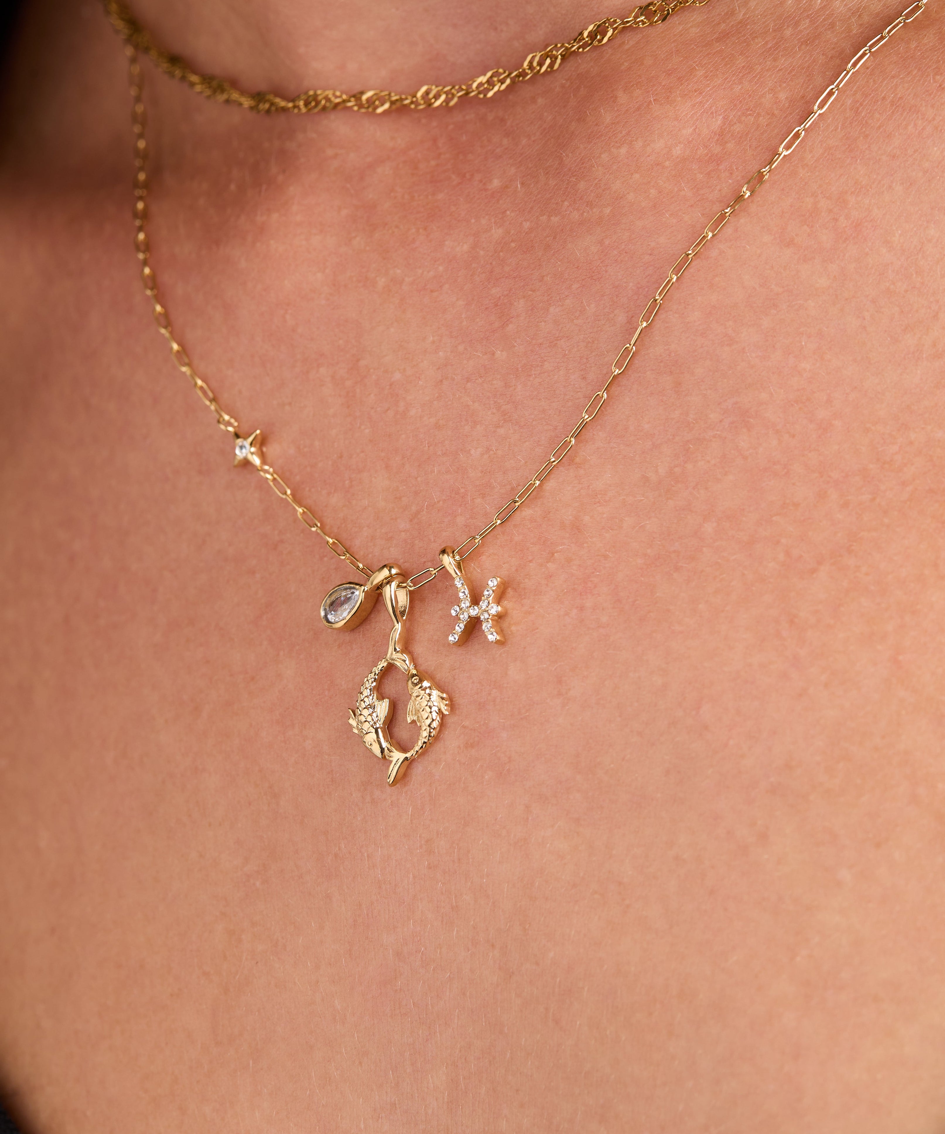 Pisces Zodiac Charm Cluster Necklace