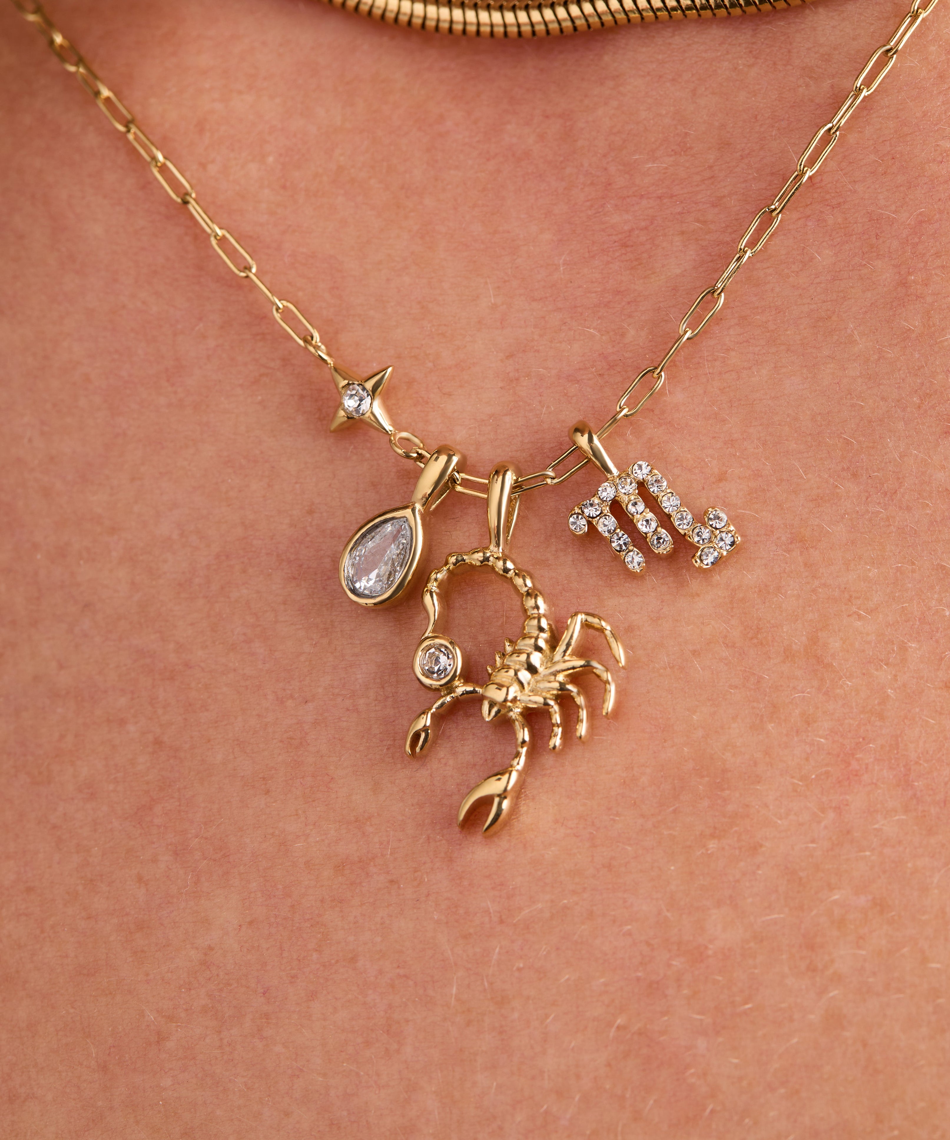 Scorpio Zodiac Charm Cluster Necklace
