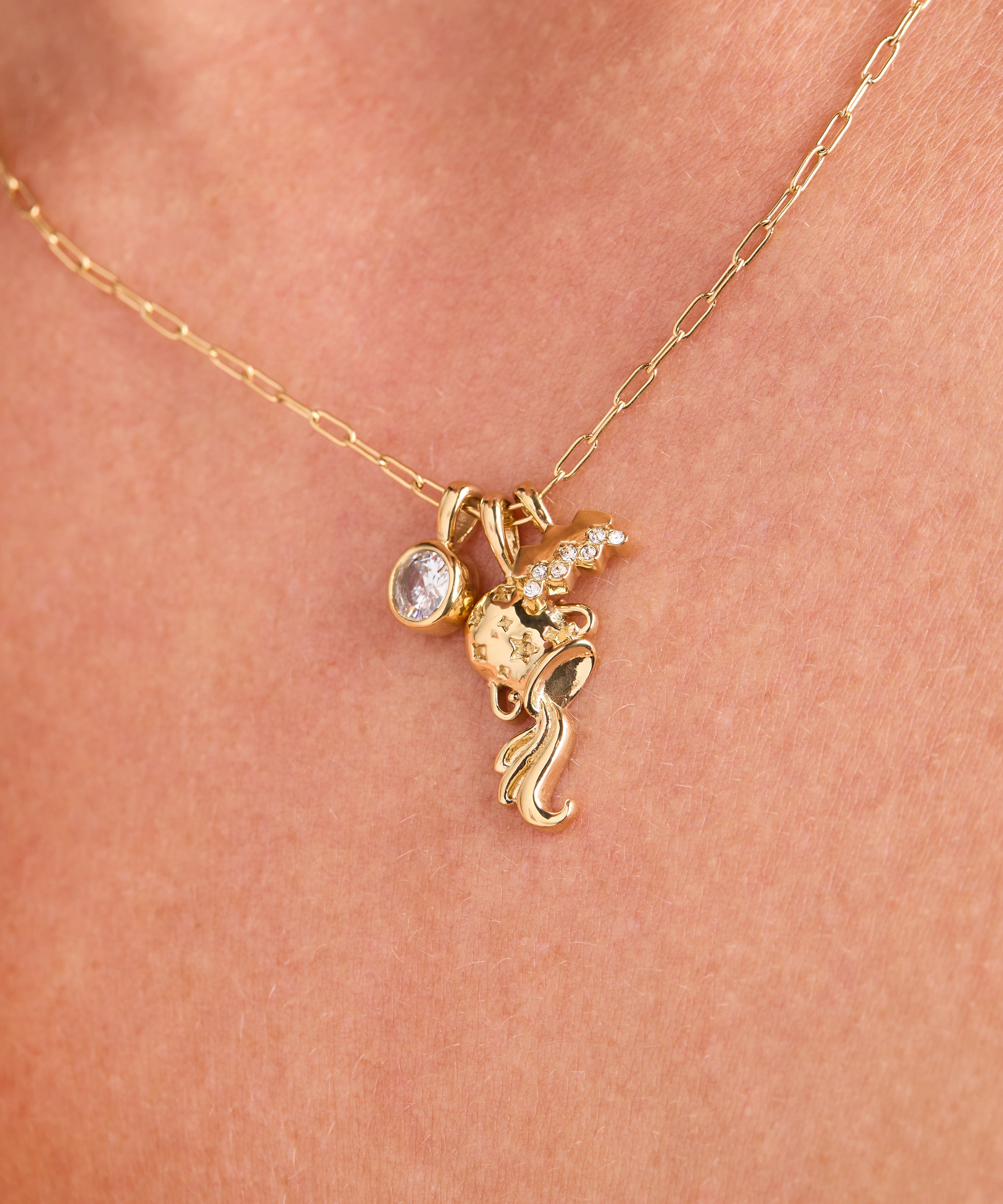 Aquarius Zodiac Charm Cluster Necklace