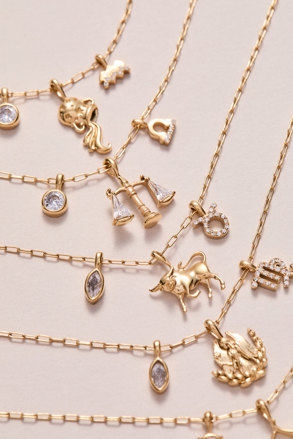 Aquarius Zodiac Charm Cluster Necklace