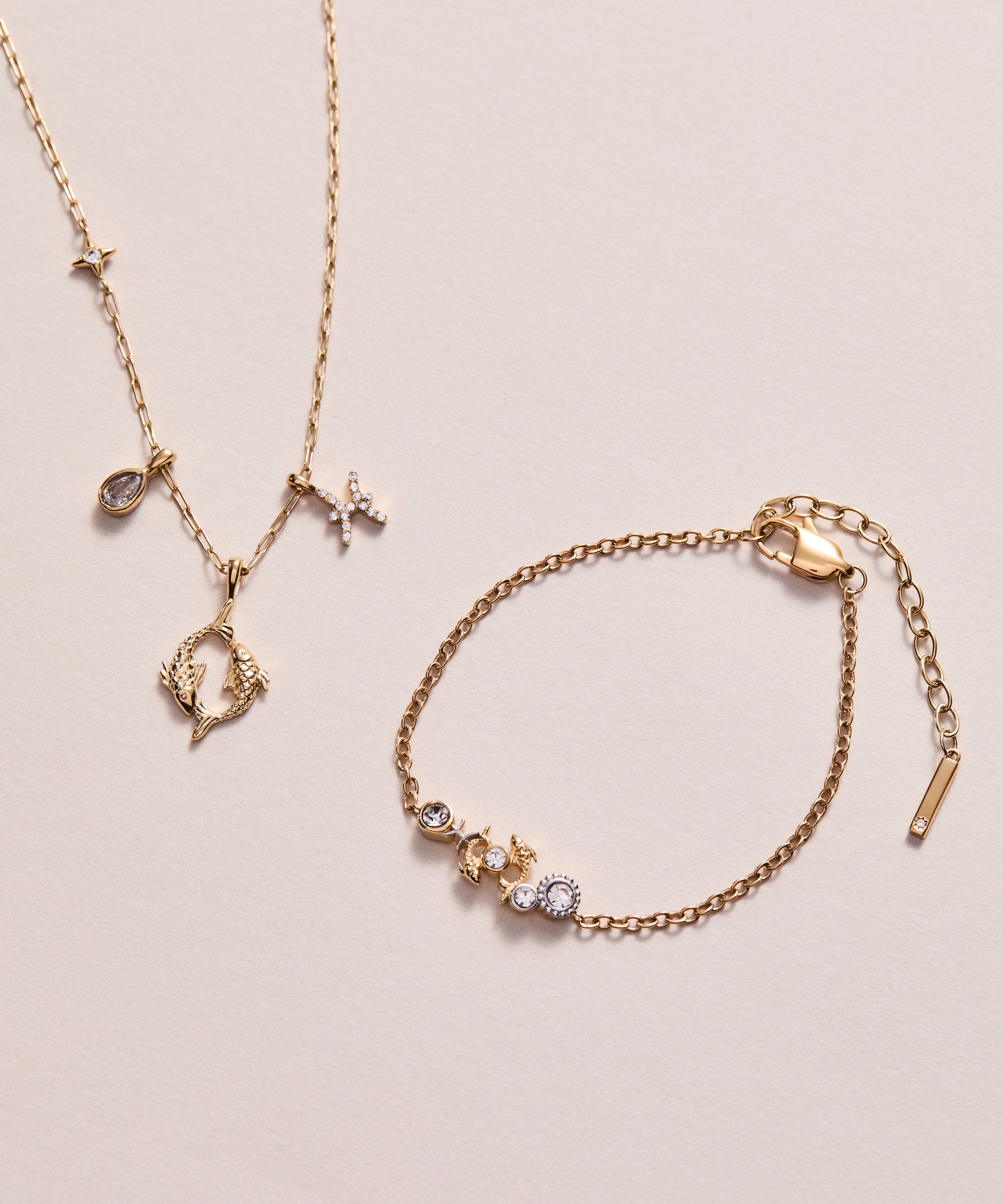Pisces Zodiac Charm Cluster Necklace