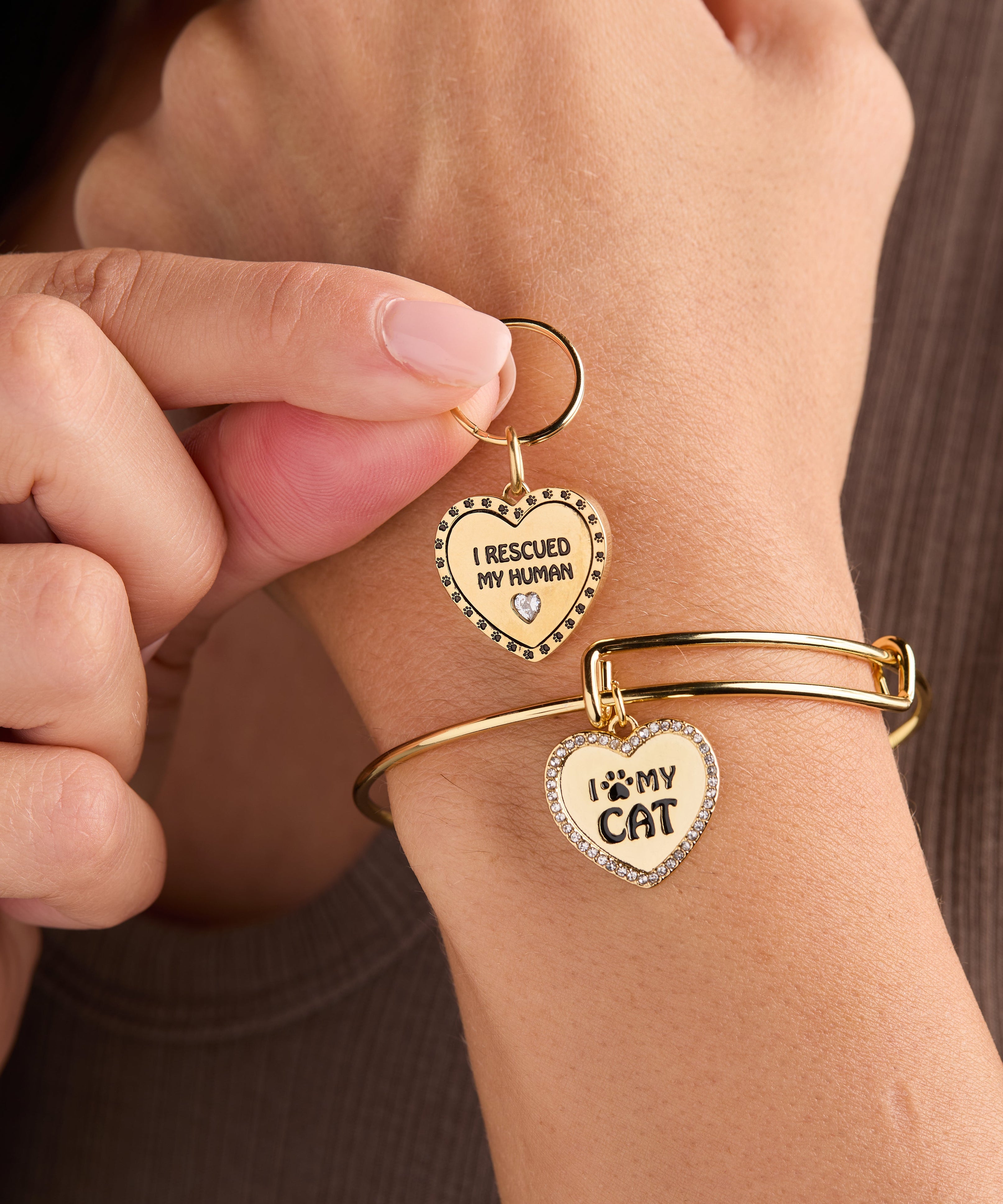 'I Love My Cat' Bangle & Pet Collar Charm Set of 2