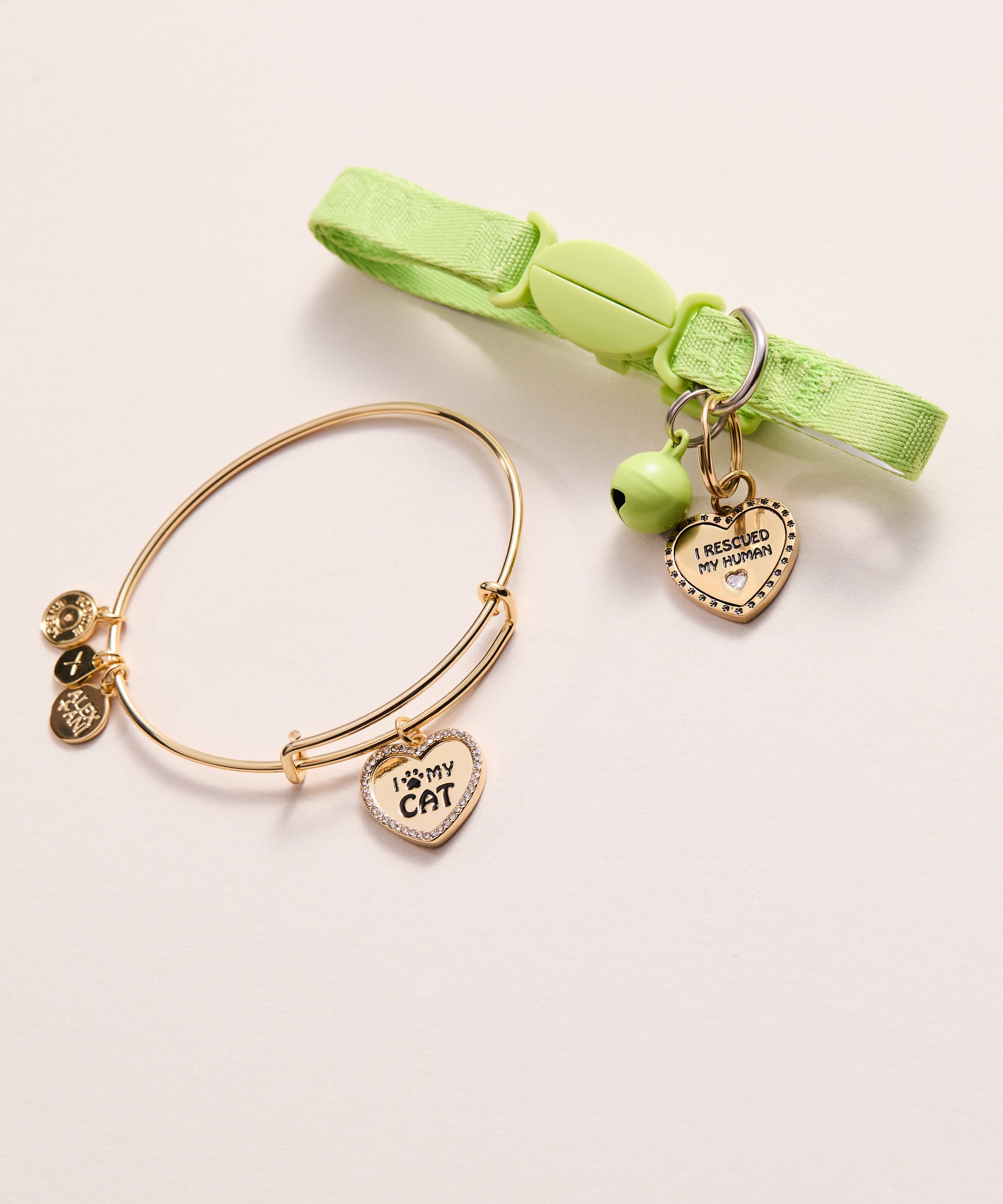 'I Love My Cat' Bangle & Pet Collar Charm Set of 2