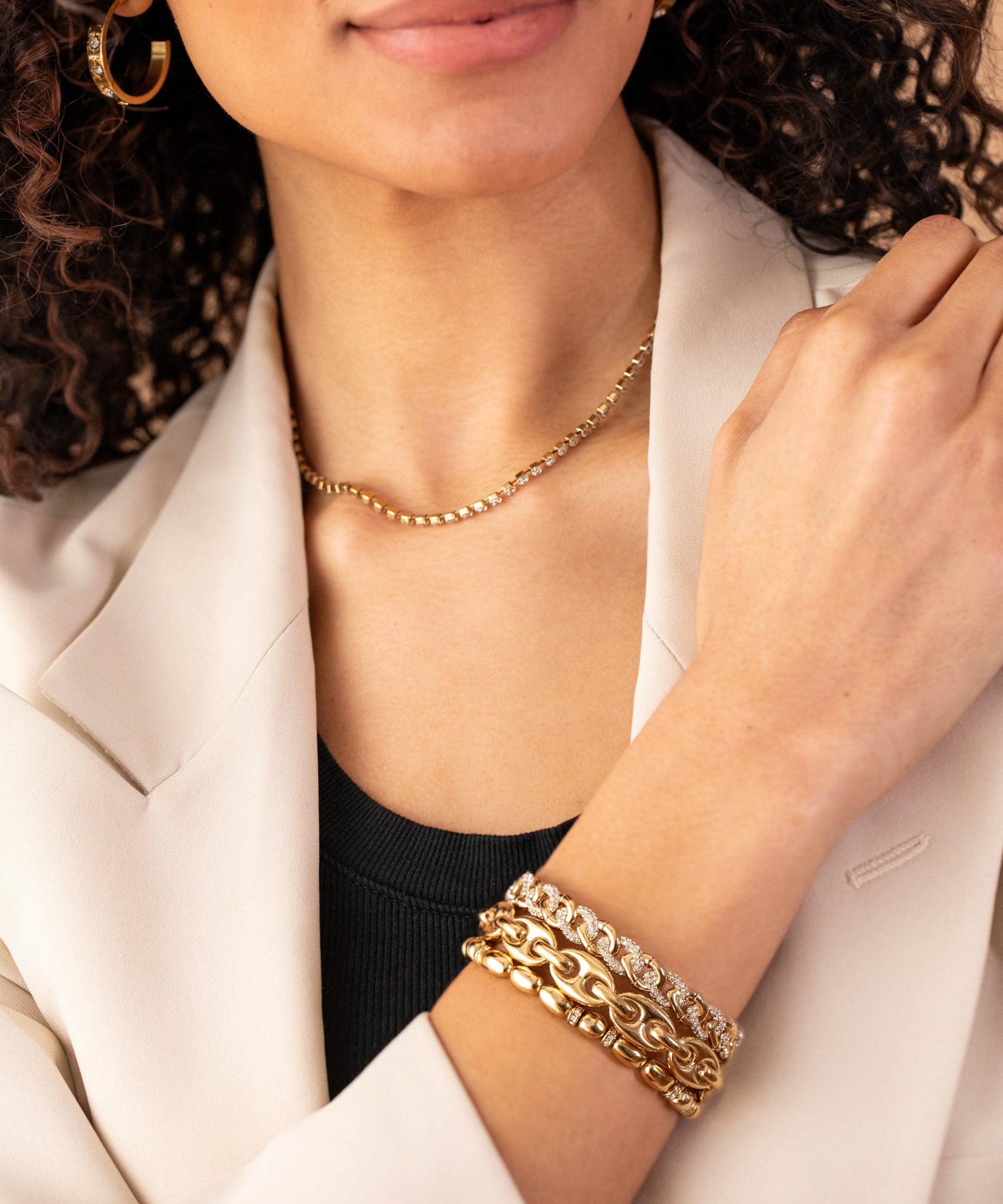 Pave Curb Chain Stretch Bracelet