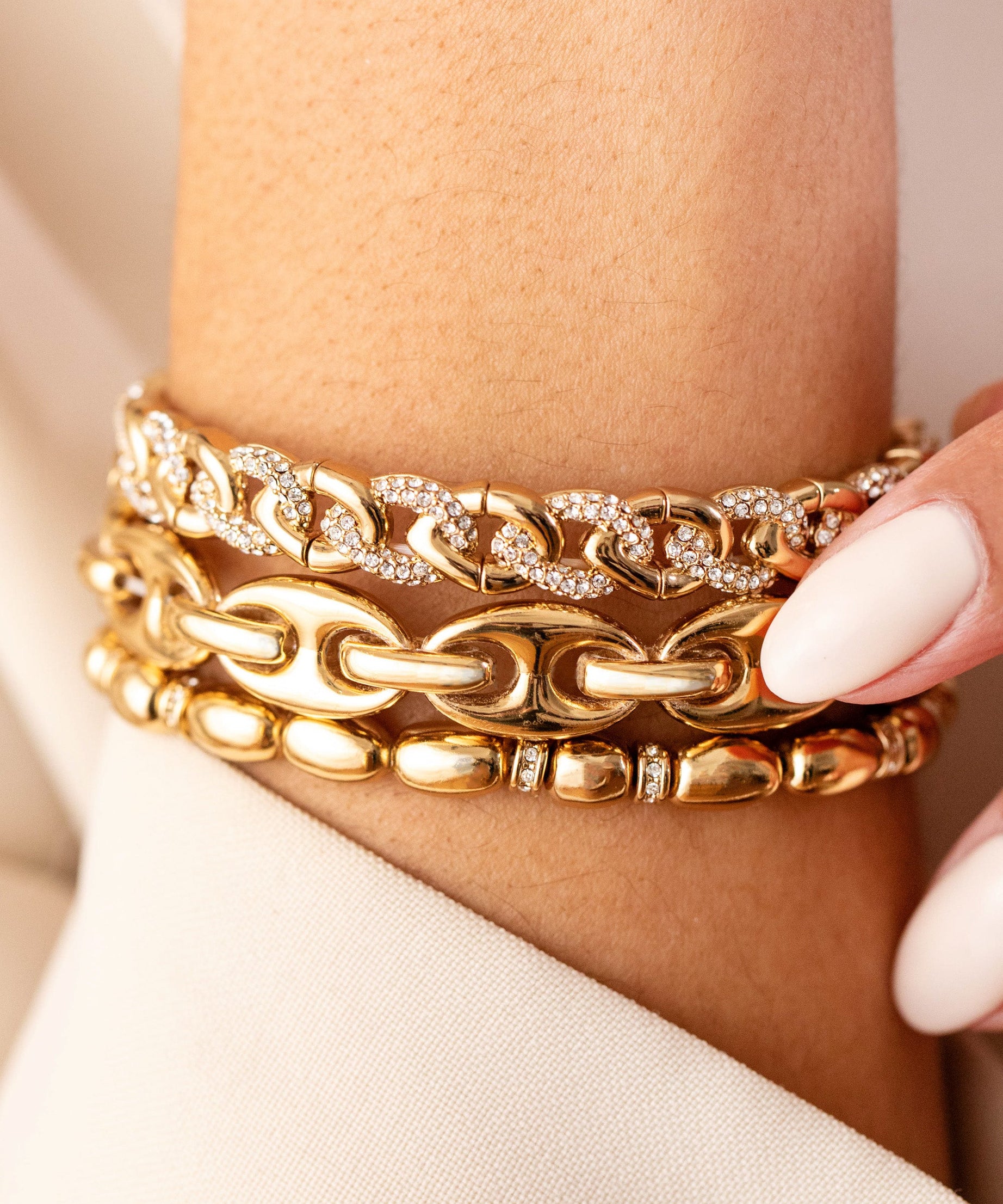 Pave Curb Chain Stretch Bracelet