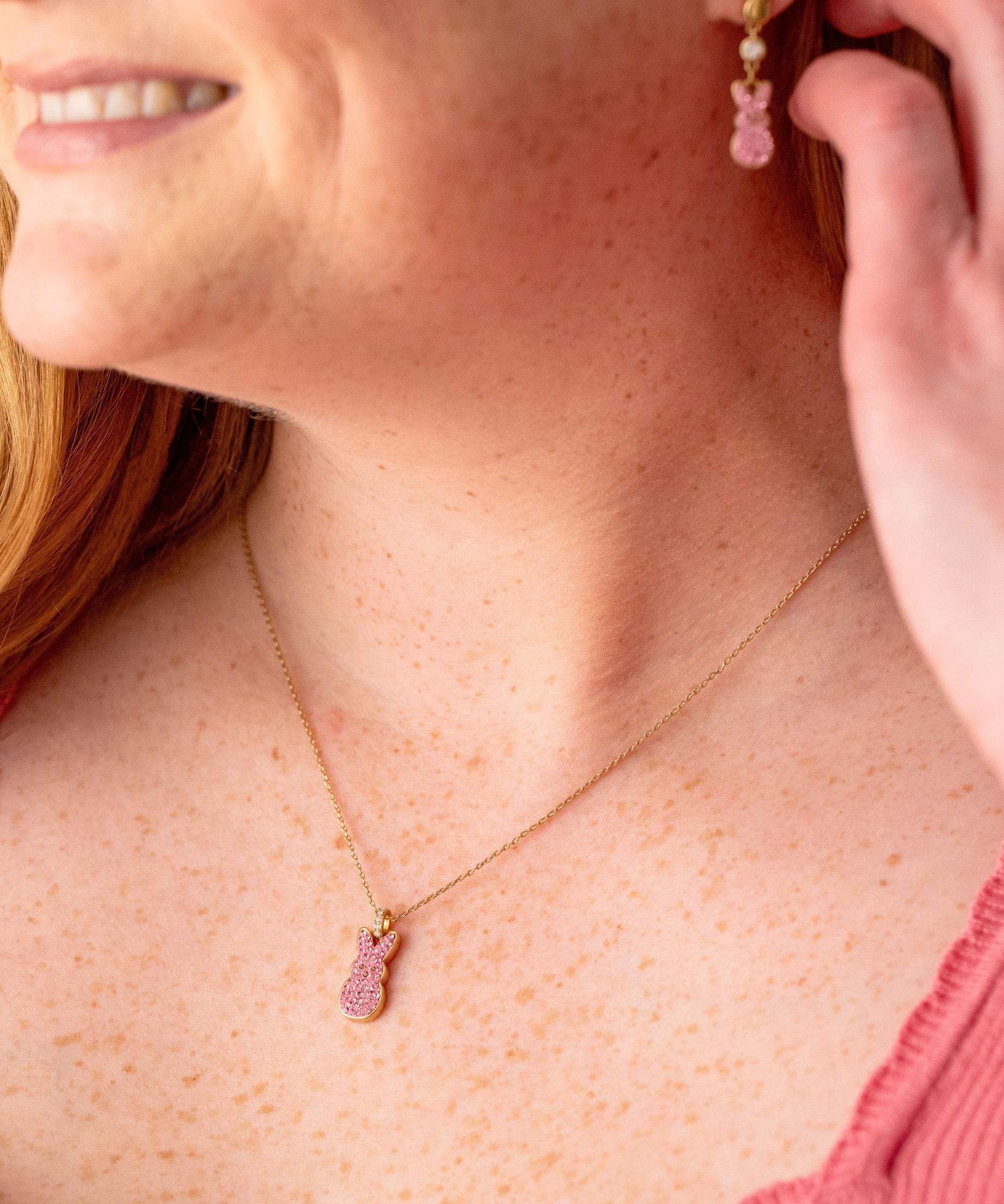 PEEPS® Pink Crystal Bunny Pendant Necklace