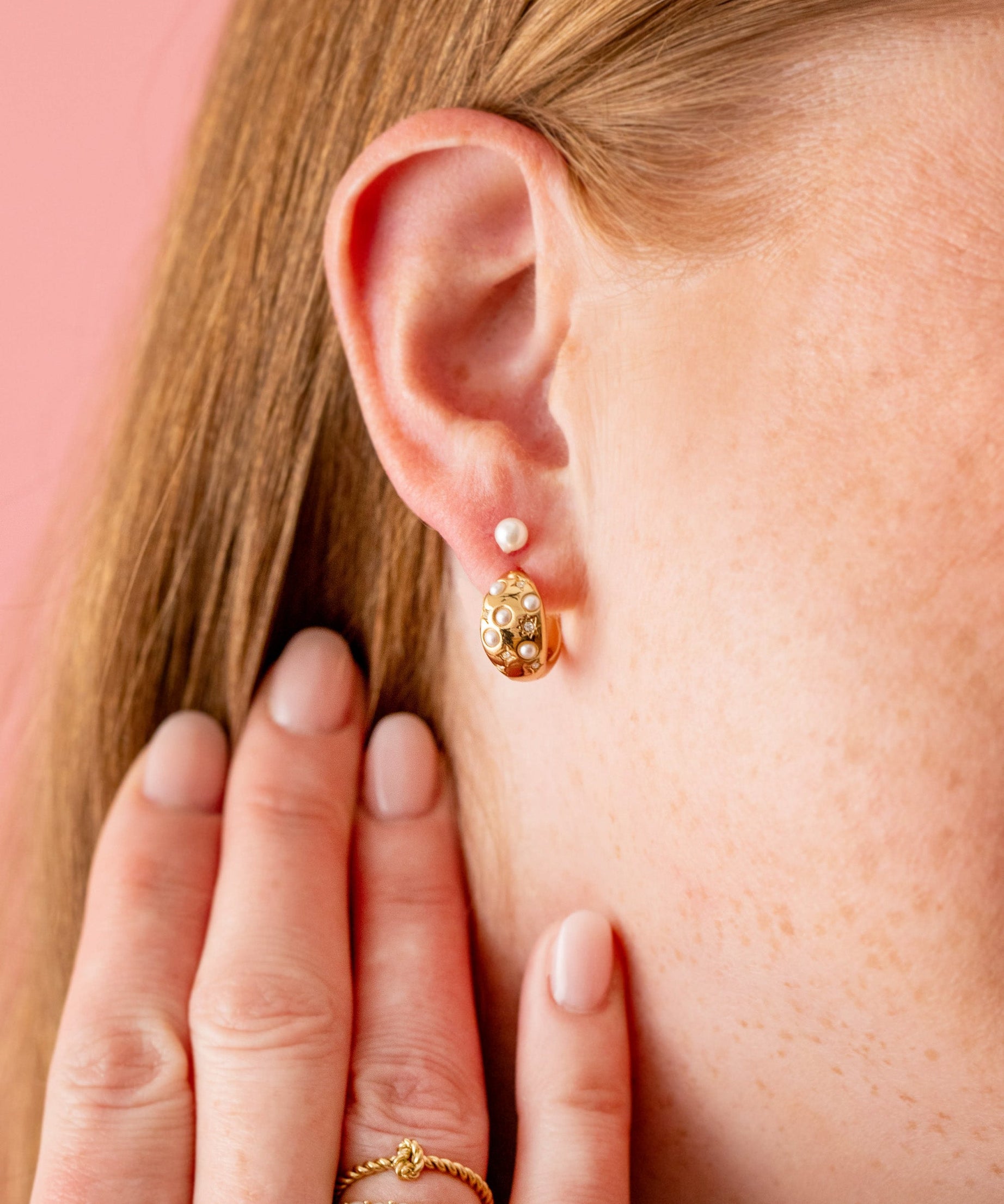 Pearl and Crystal Huggie Hoop Earrings