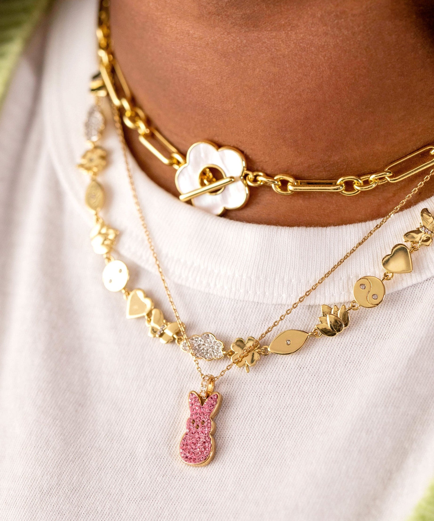 PEEPS® Pink Crystal Bunny Pendant Necklace