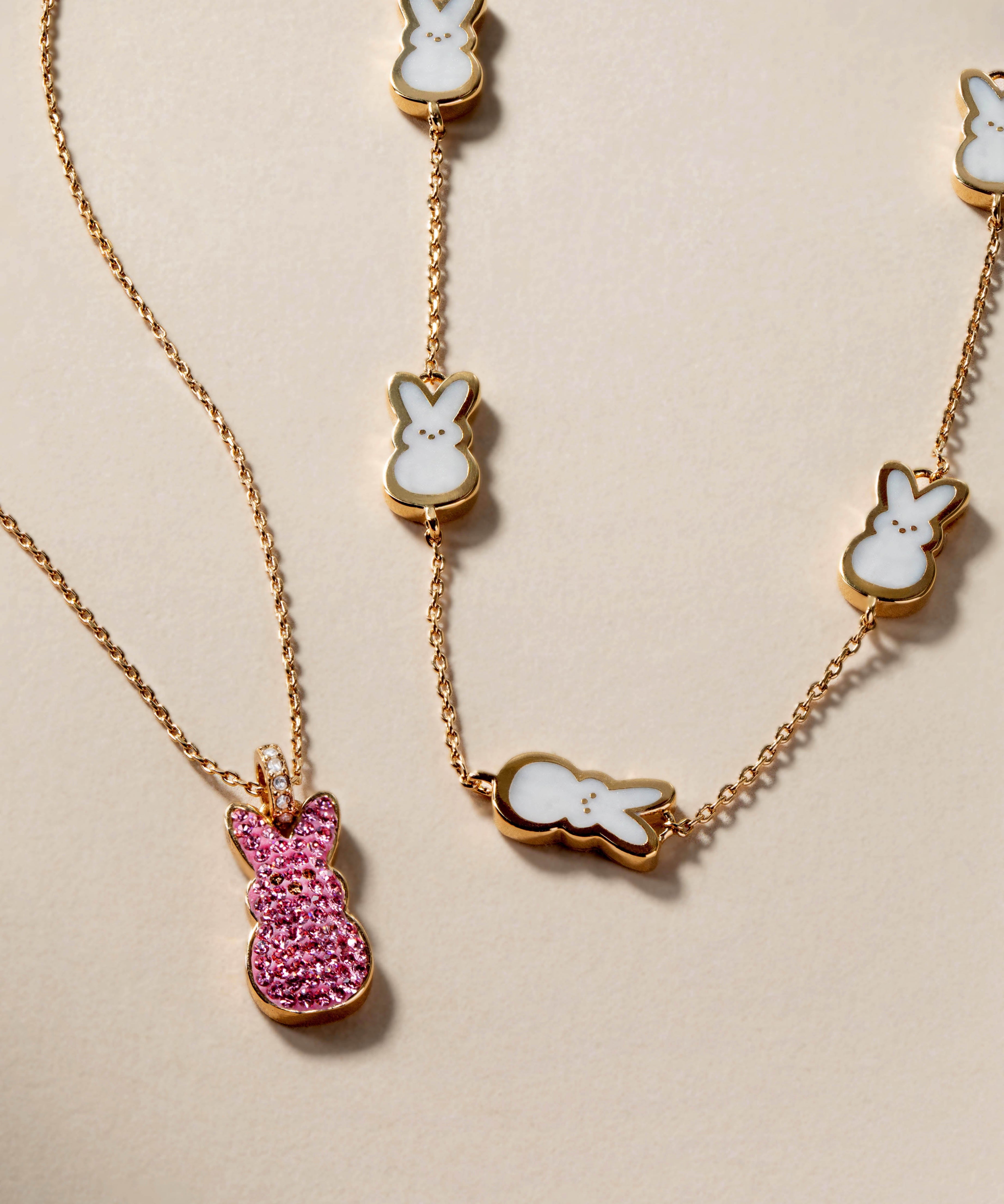 PEEPS® Pink Crystal Bunny Pendant Necklace