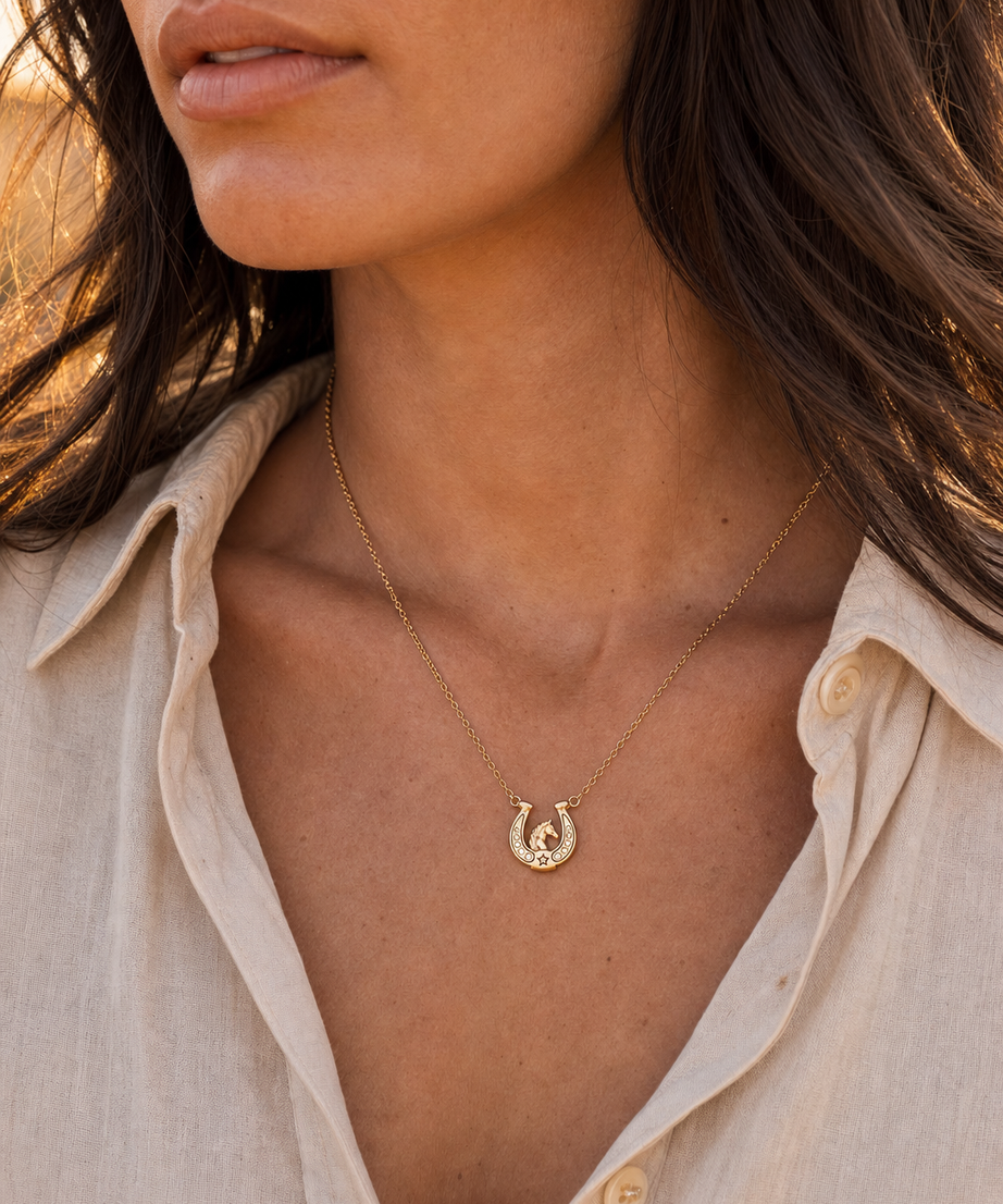'Horse Girl At Heart' Horseshoe Necklace