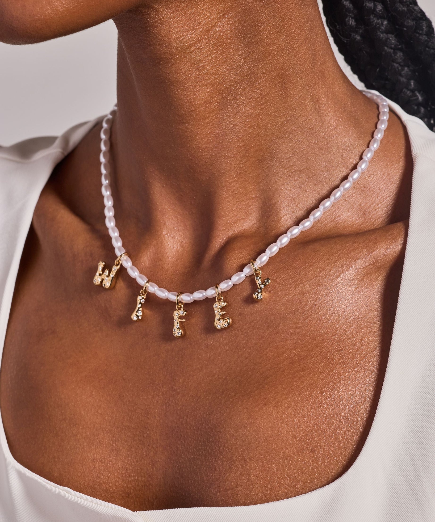 'Wifey' Bubble And Beaded Pearl Necklace