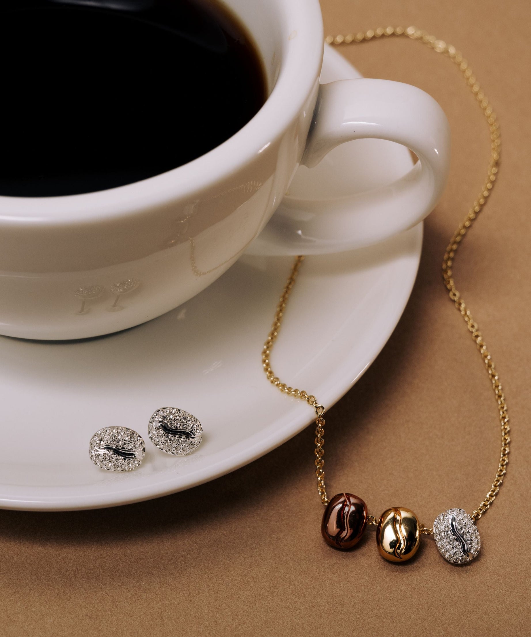 Coffee Bean Pave Crystal Stud Earrings