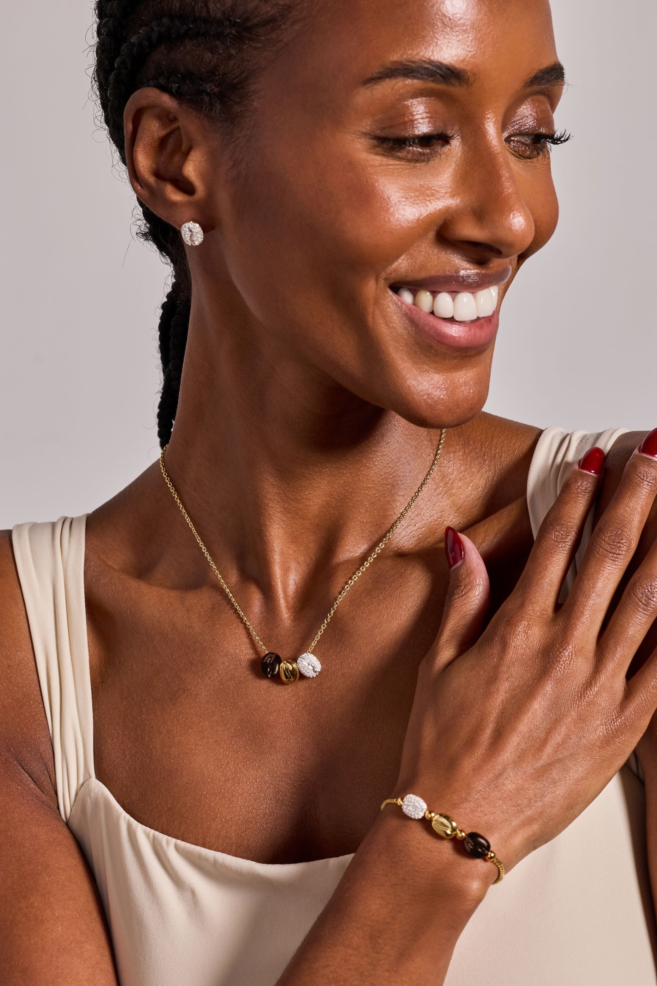 Coffee Bean 'Happiness, Wealth, Health' Engraved Pendant Necklace