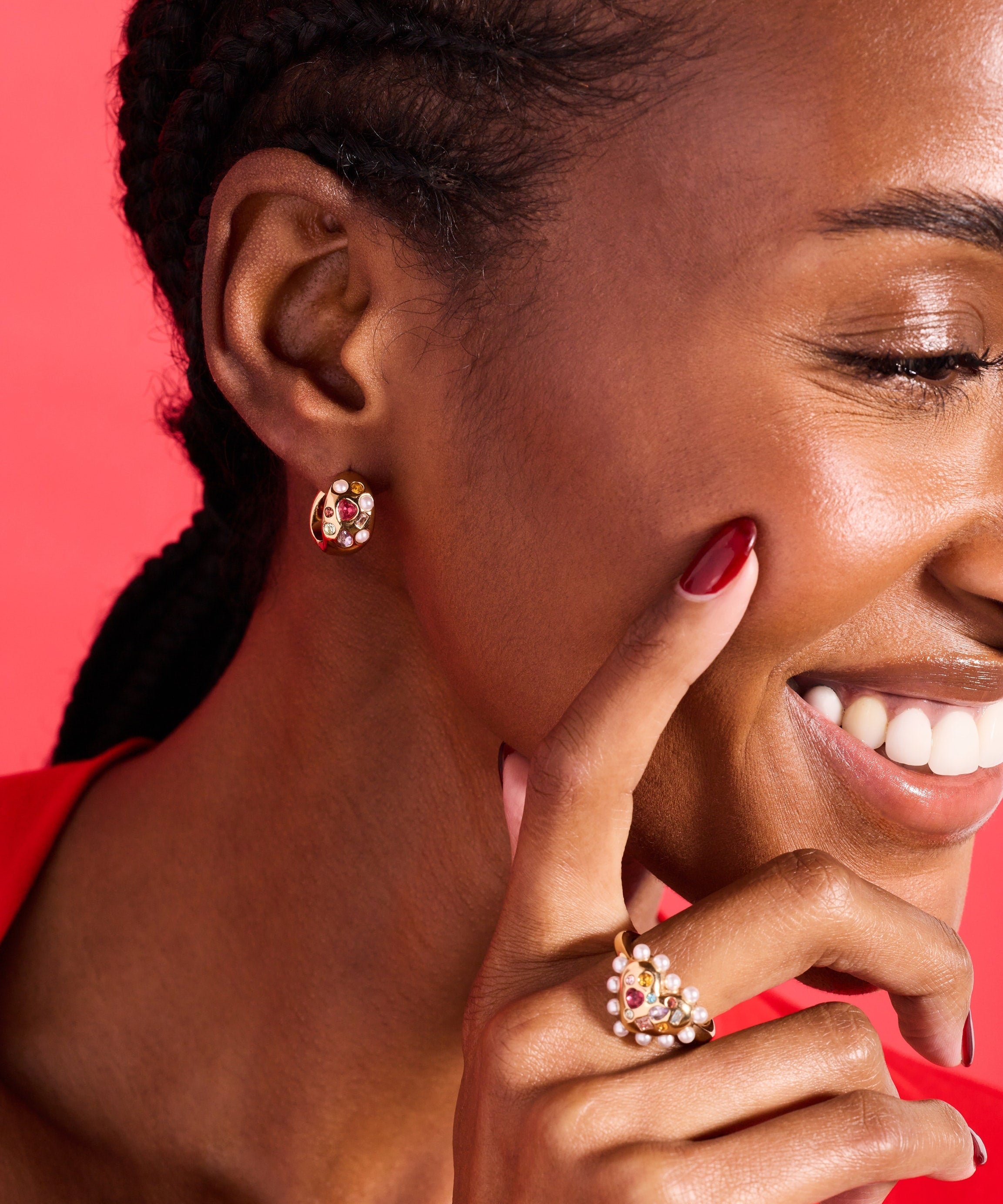 Gemstone Puffy Huggie Hoop Earrings