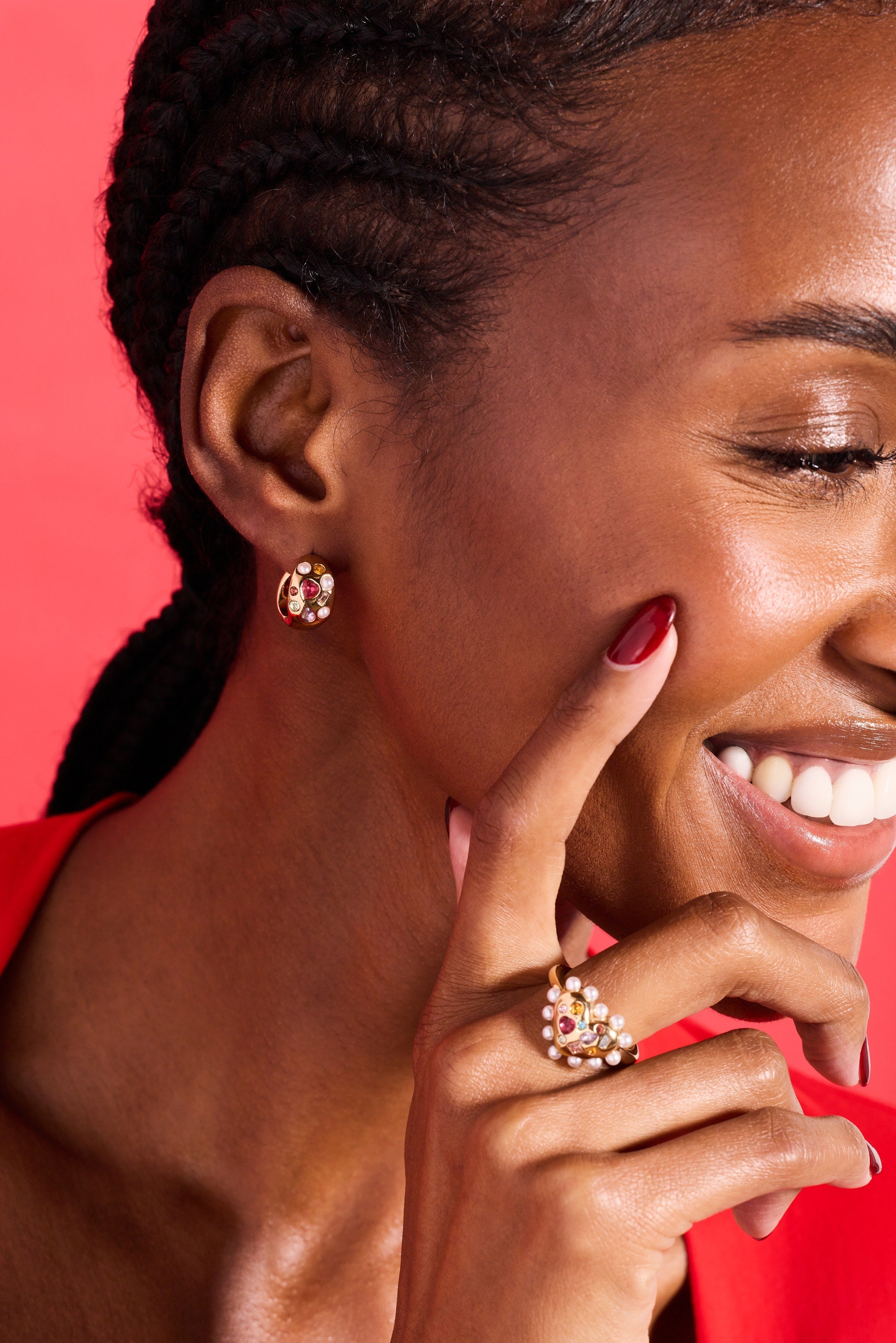 Puffy Heart Gemstone And Pearl Statement Ring