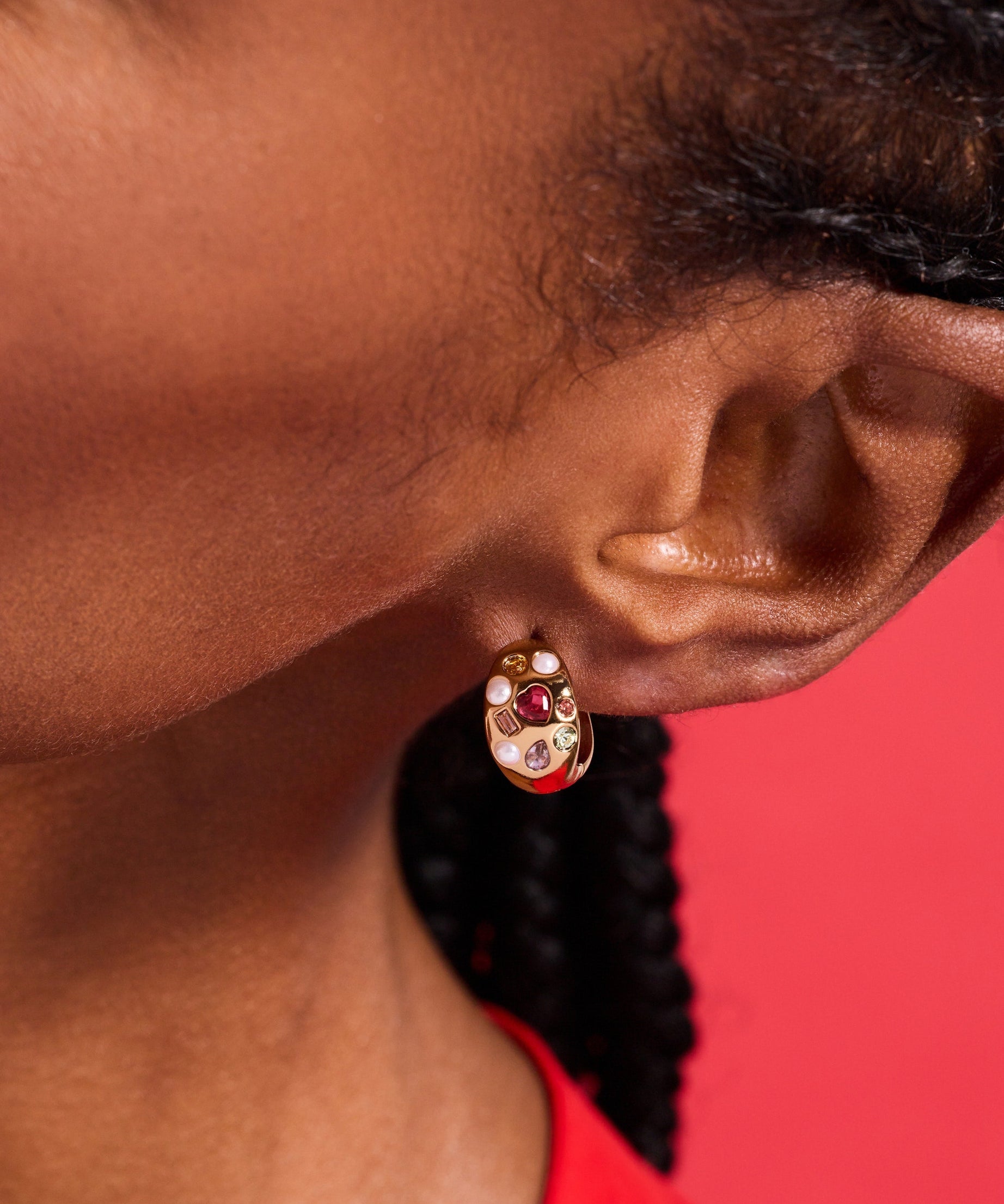 Gemstone Puffy Huggie Hoop Earrings