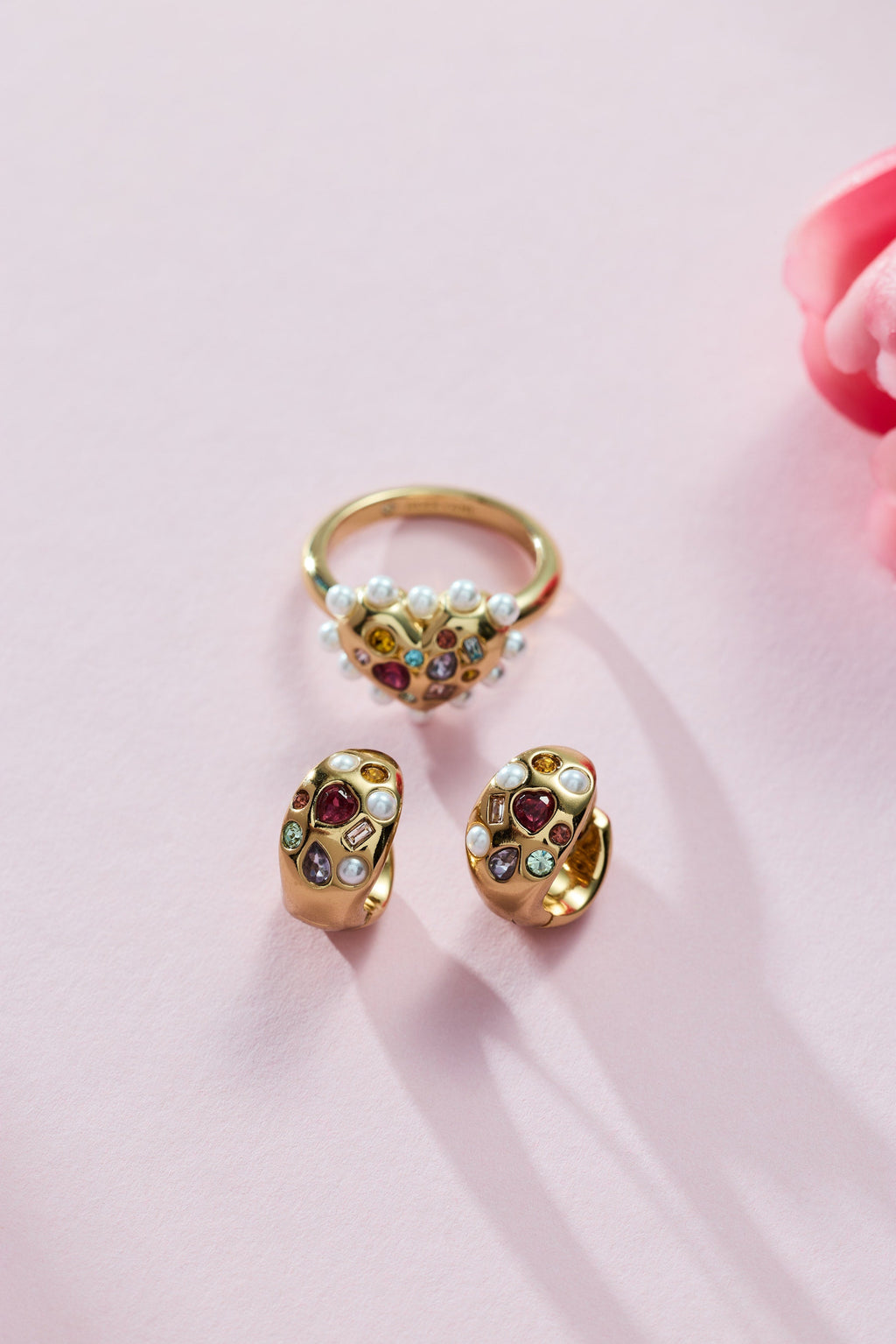 Puffy Heart Gemstone And Pearl Statement Ring