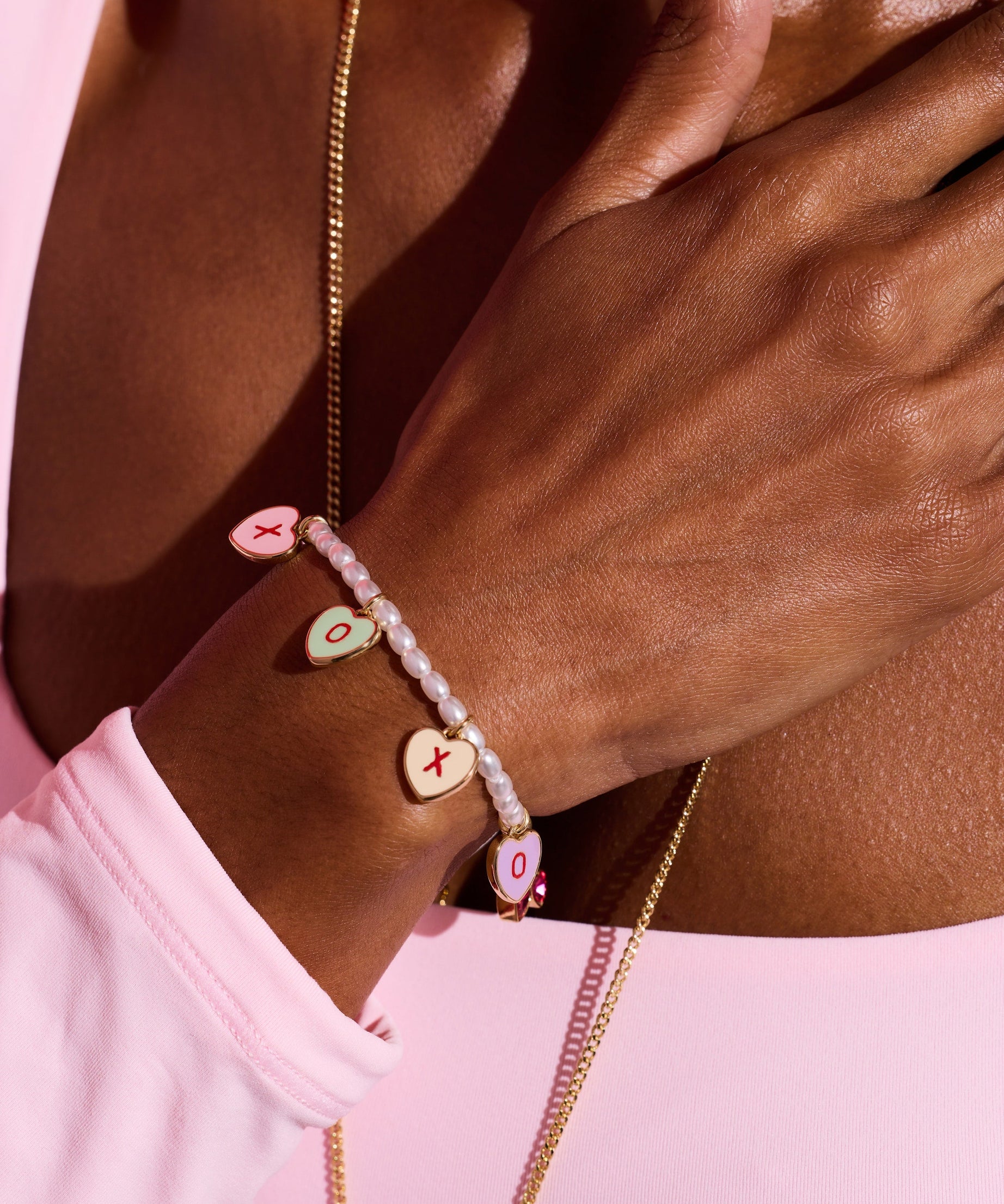 Sweethearts® ‘XOXO’ Heart Charm Beaded Pearl Bracelet