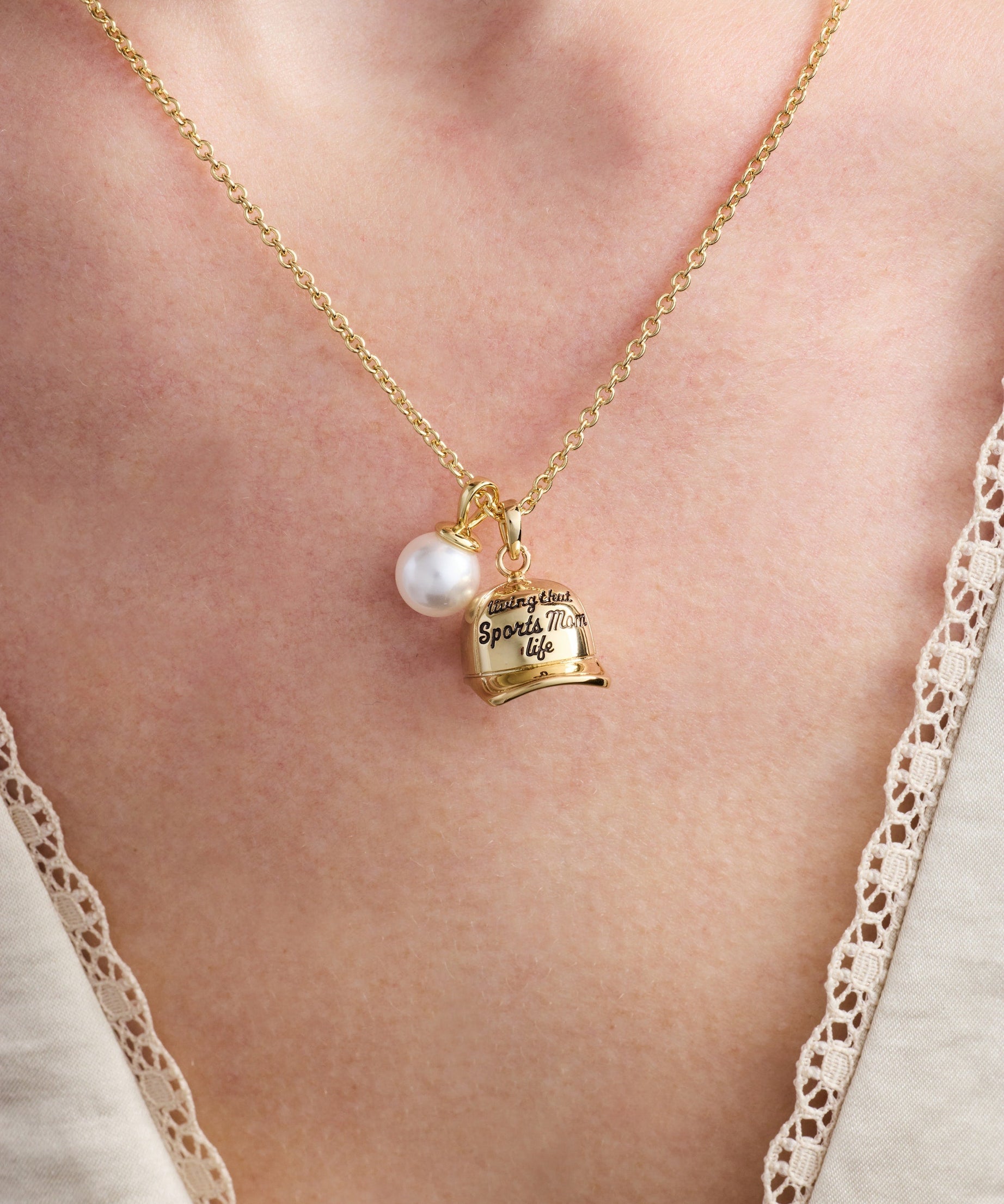 'Living That Sports Mom Life' Baseball Charm Necklace