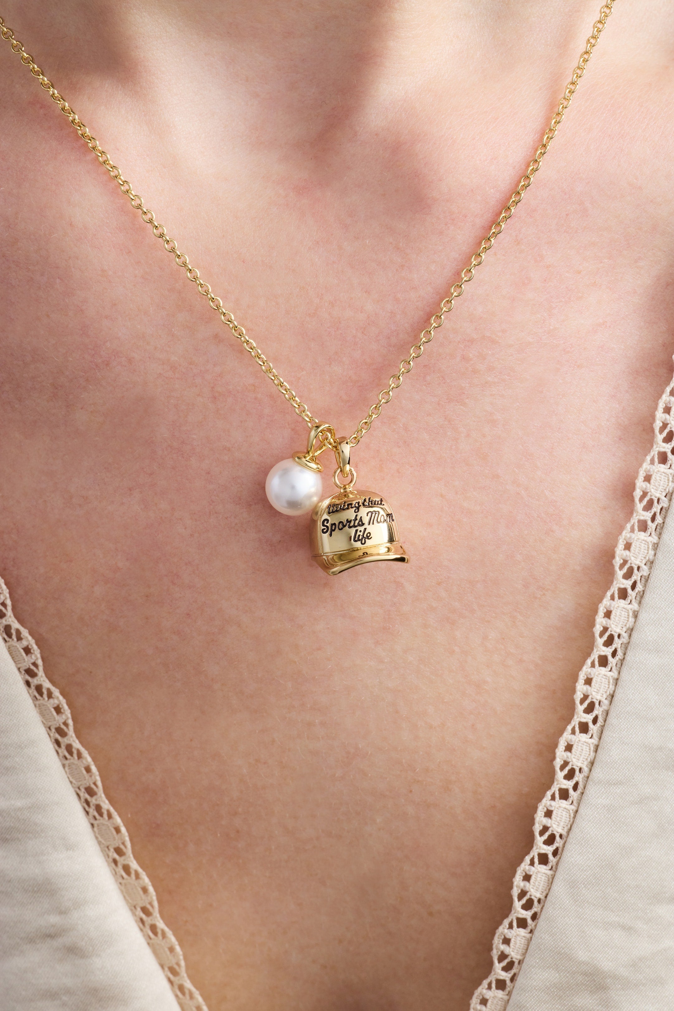 'Living That Sports Mom Life' Baseball Charm Necklace