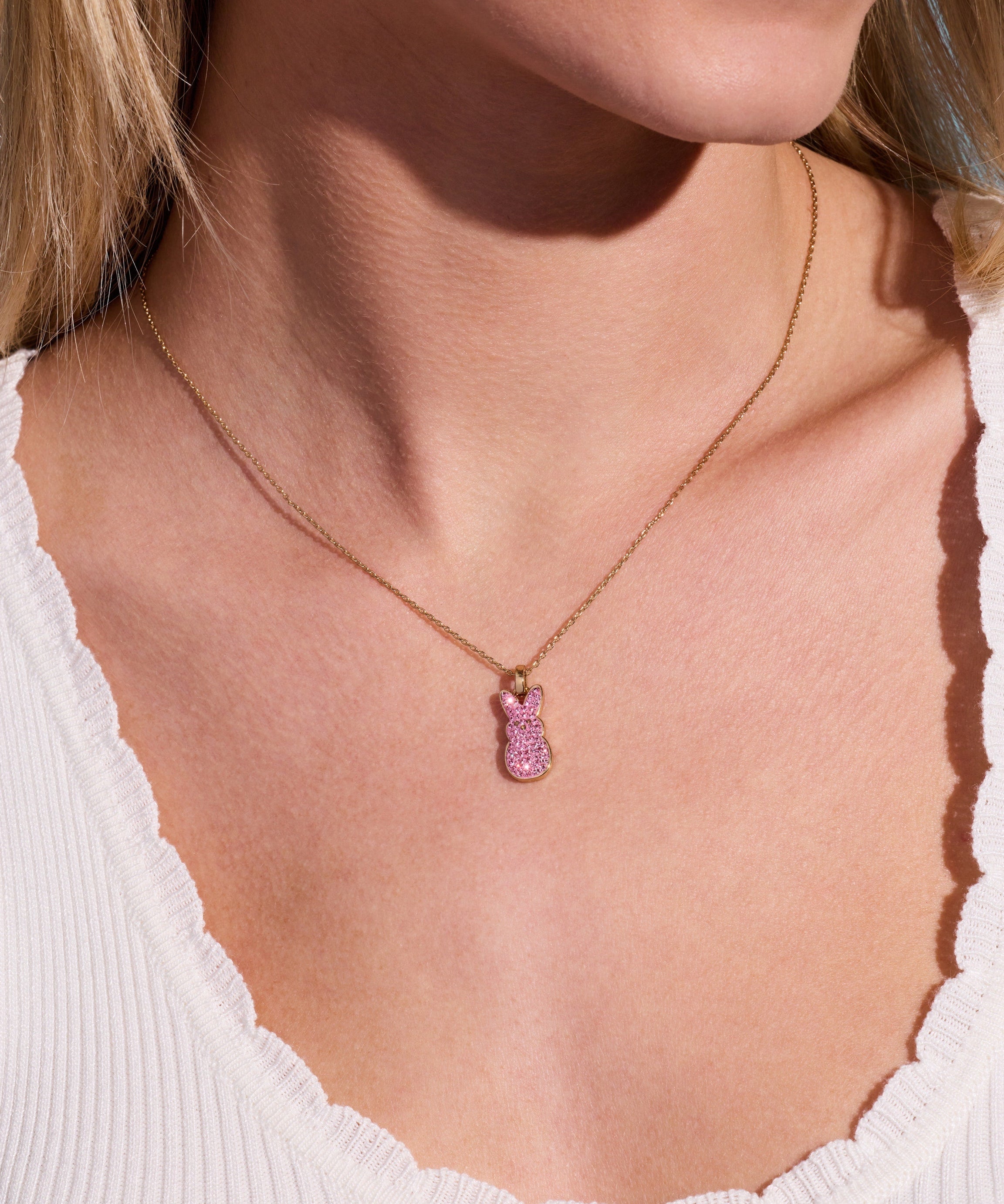 PEEPS® Pink Crystal Bunny Pendant Necklace