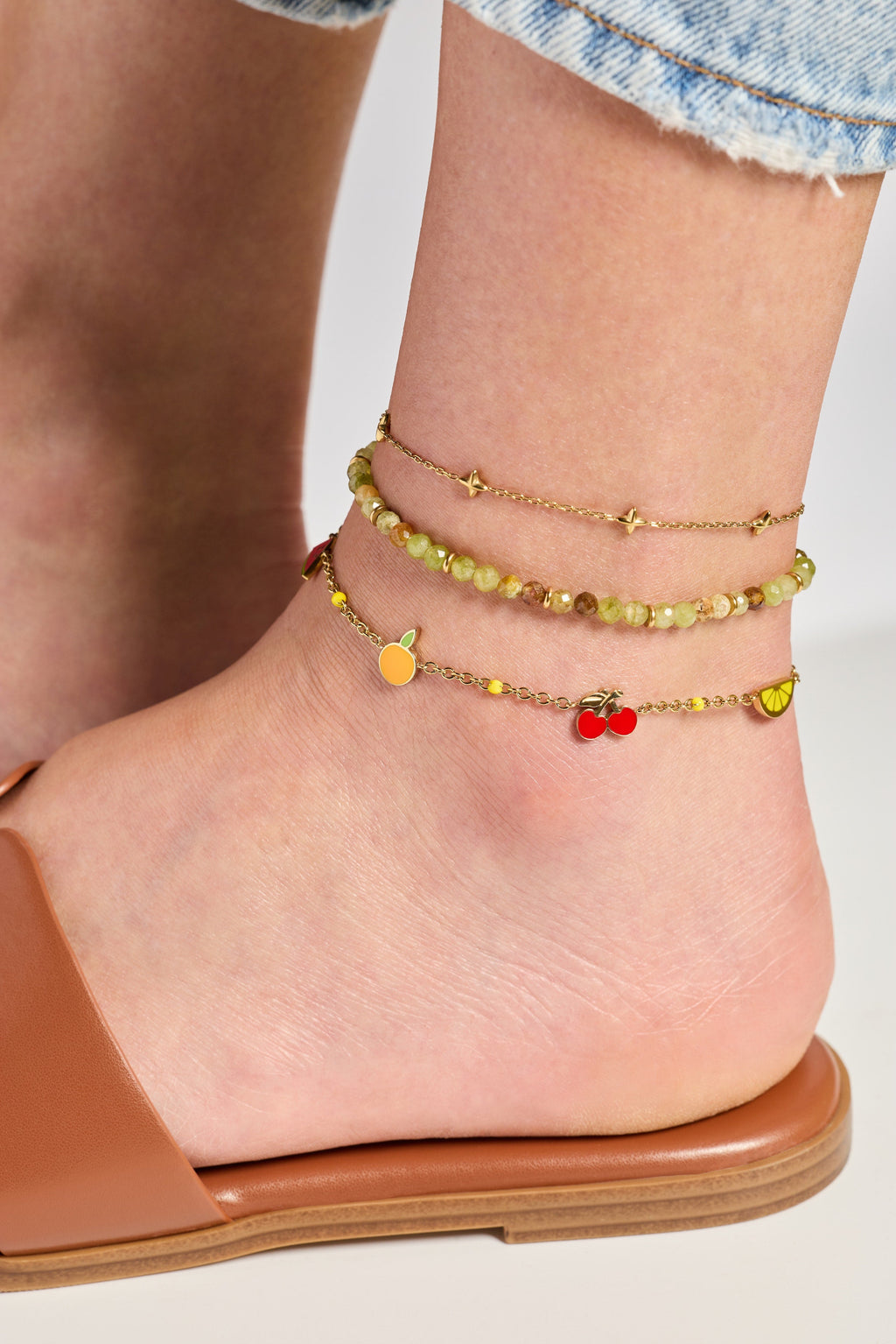 Green Ombre Semi-Precious Beaded Anklet