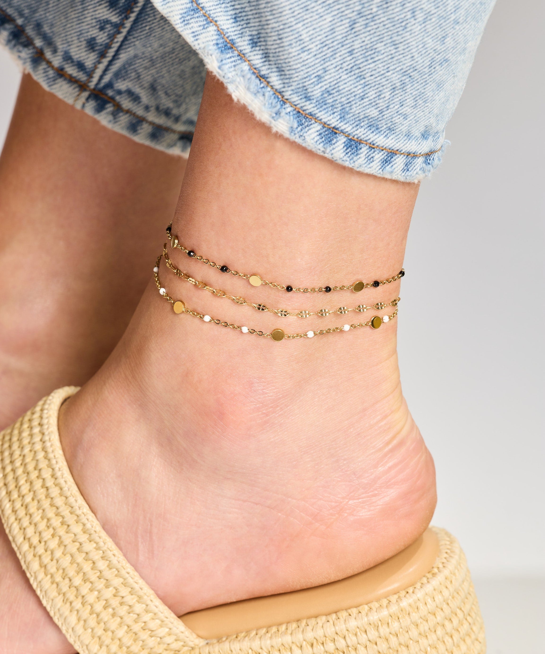 White Enameled Chain Coin Station Anklet