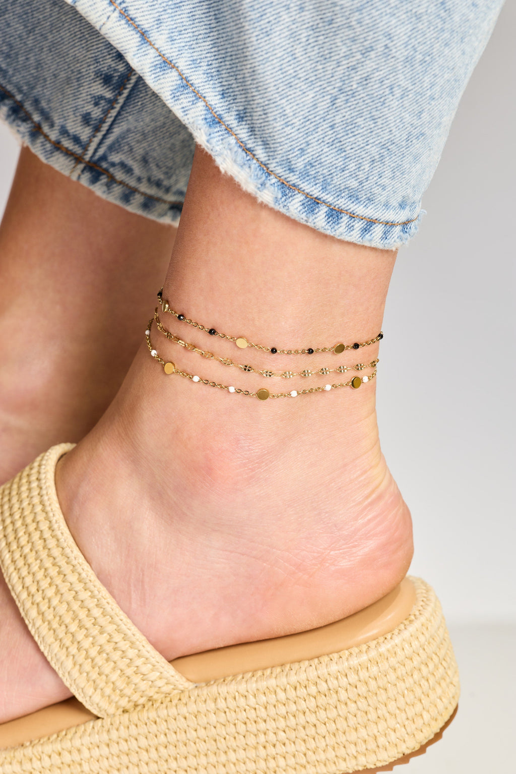 White Enameled Chain Coin Station Anklet