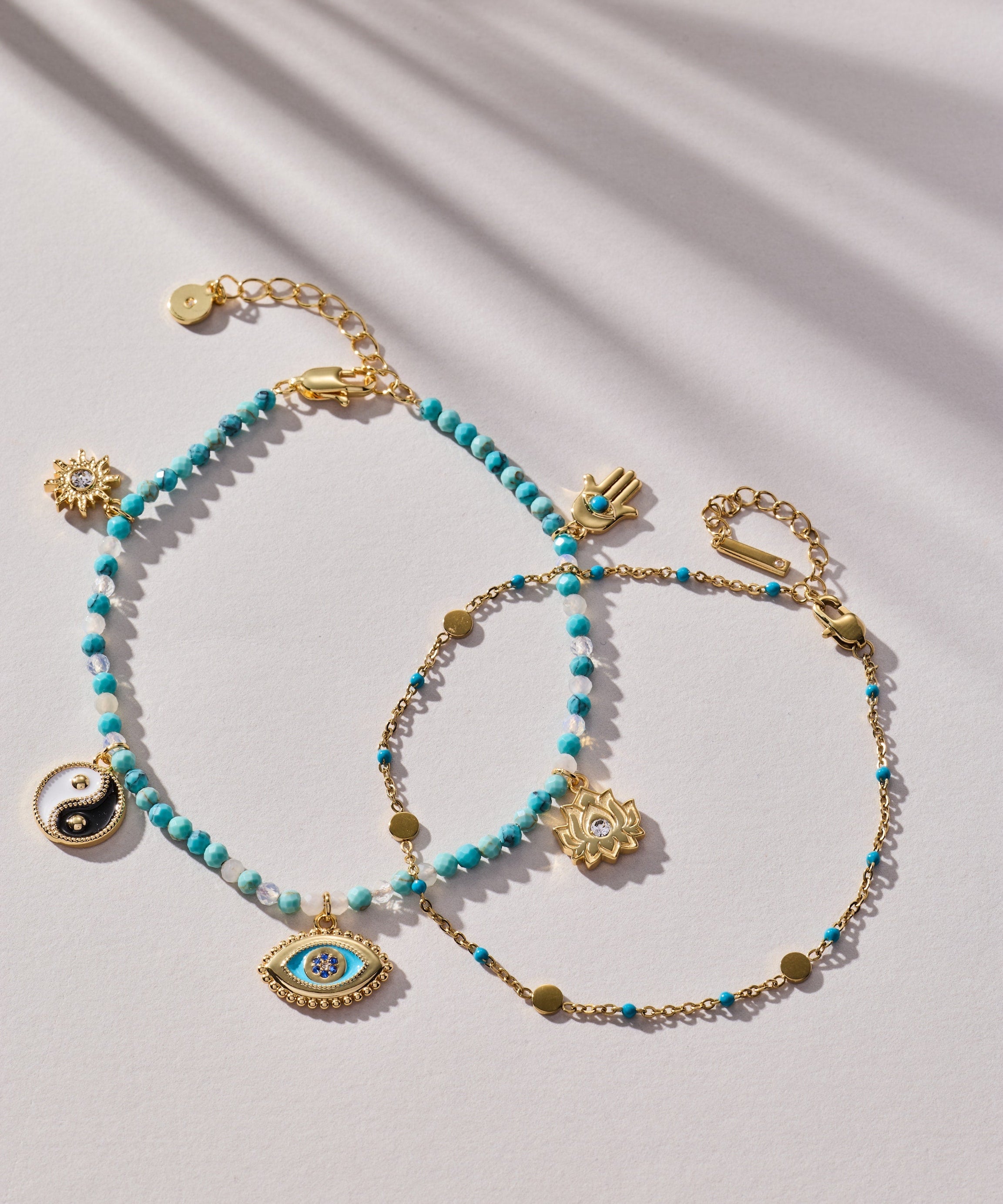 Turquoise Enameled Chain Coin Station Anklet