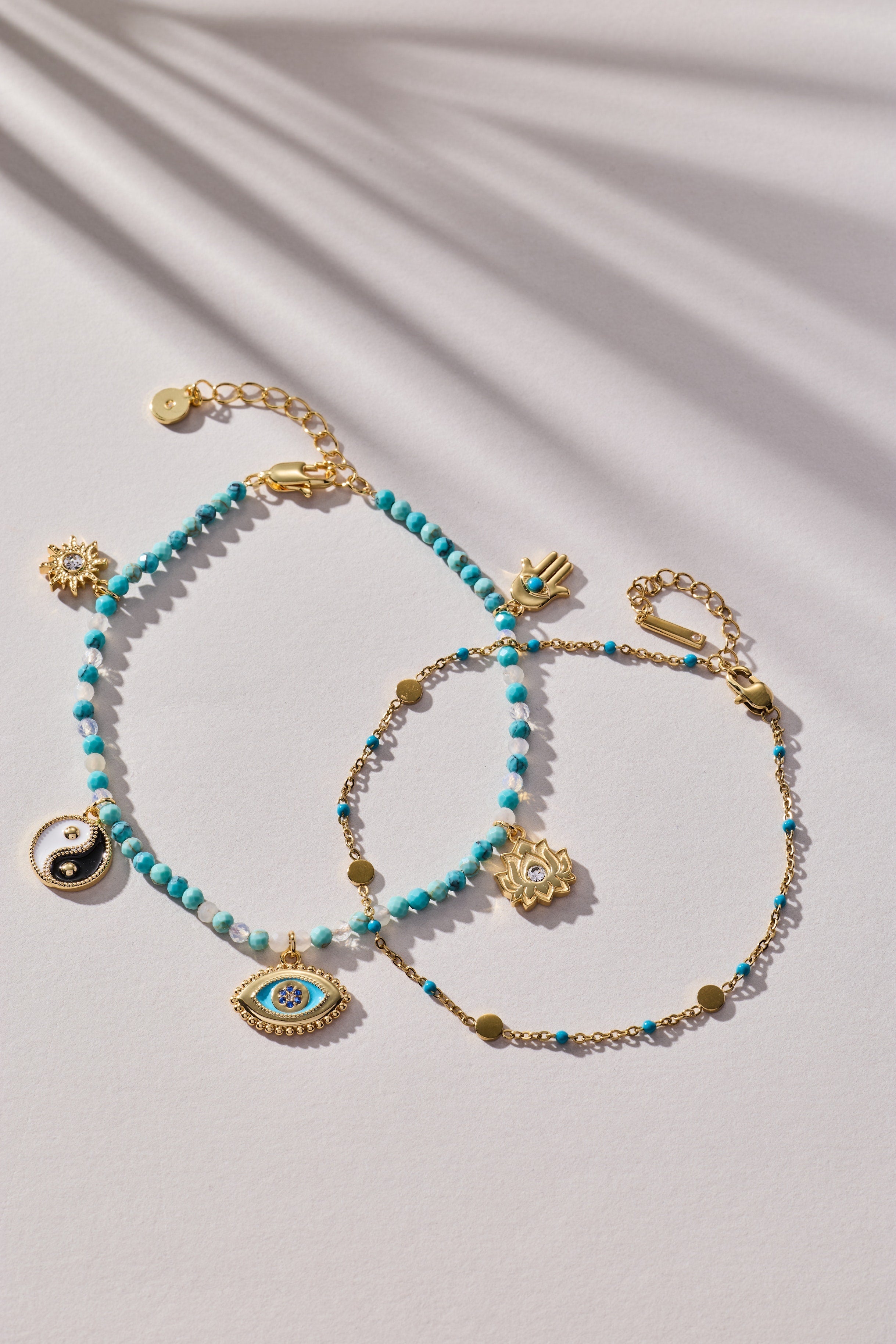 Turquoise Enameled Chain Coin Station Anklet