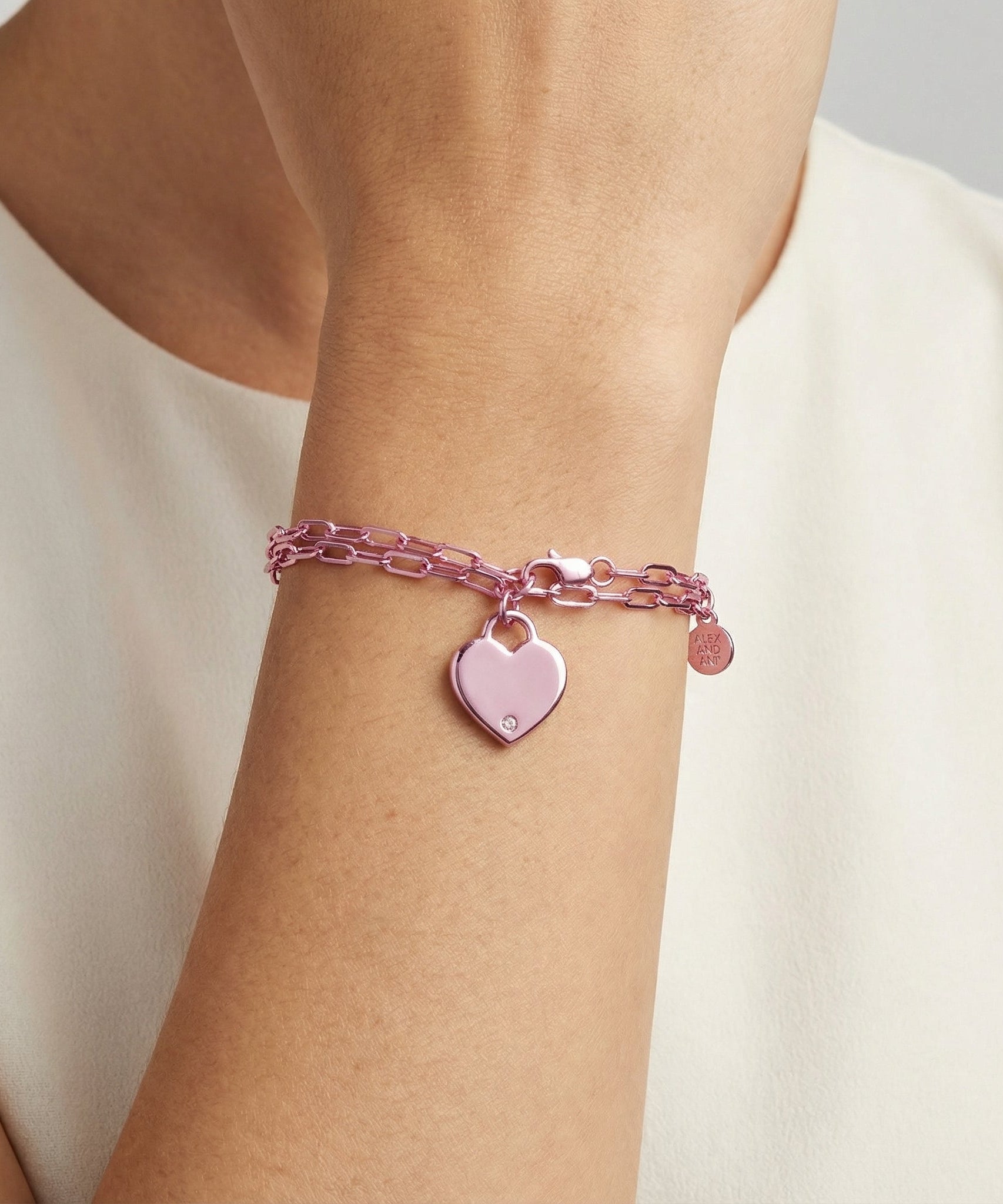 Heart Charm Double Paperclip Chain Bracelet