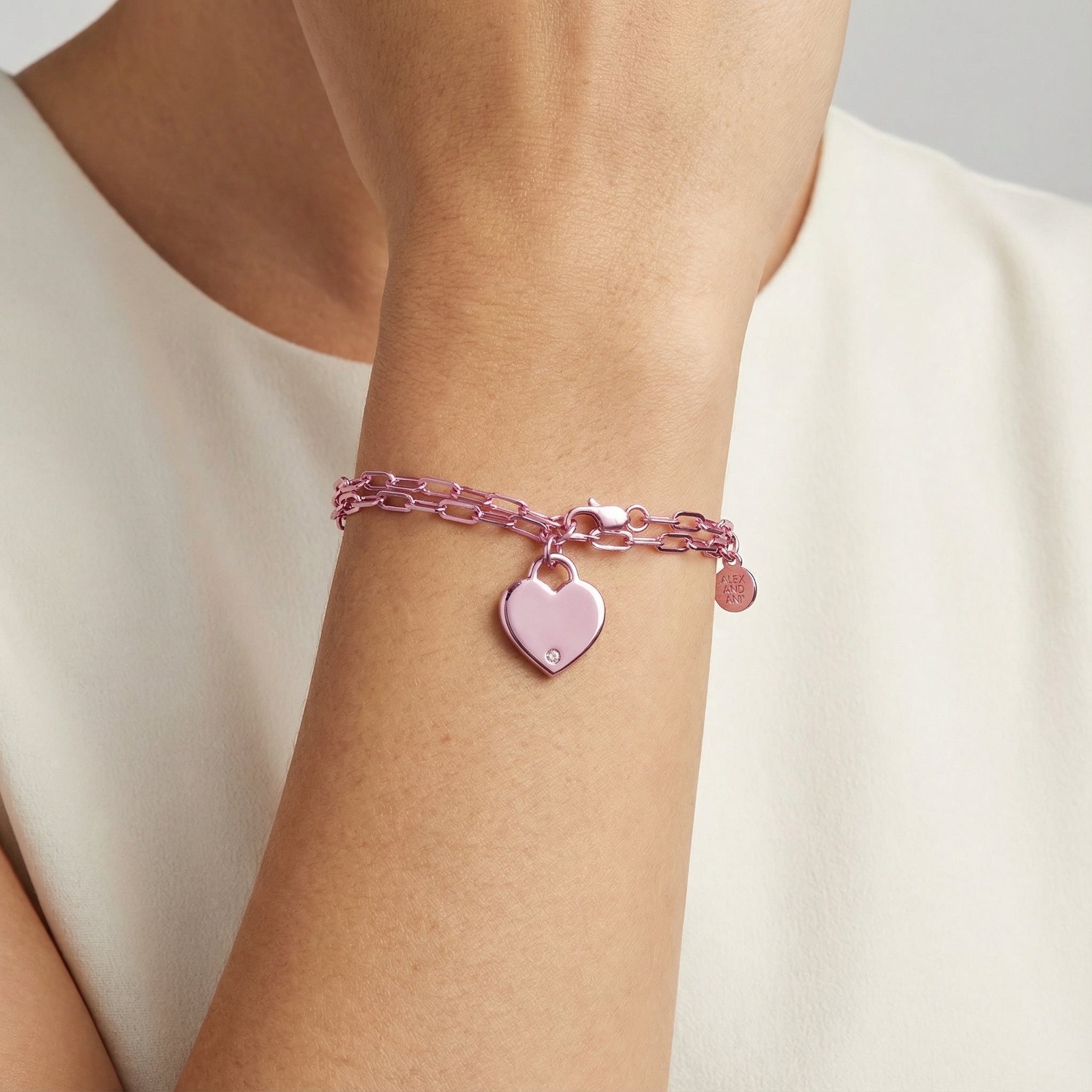 Heart Charm Double Paperclip Chain Bracelet