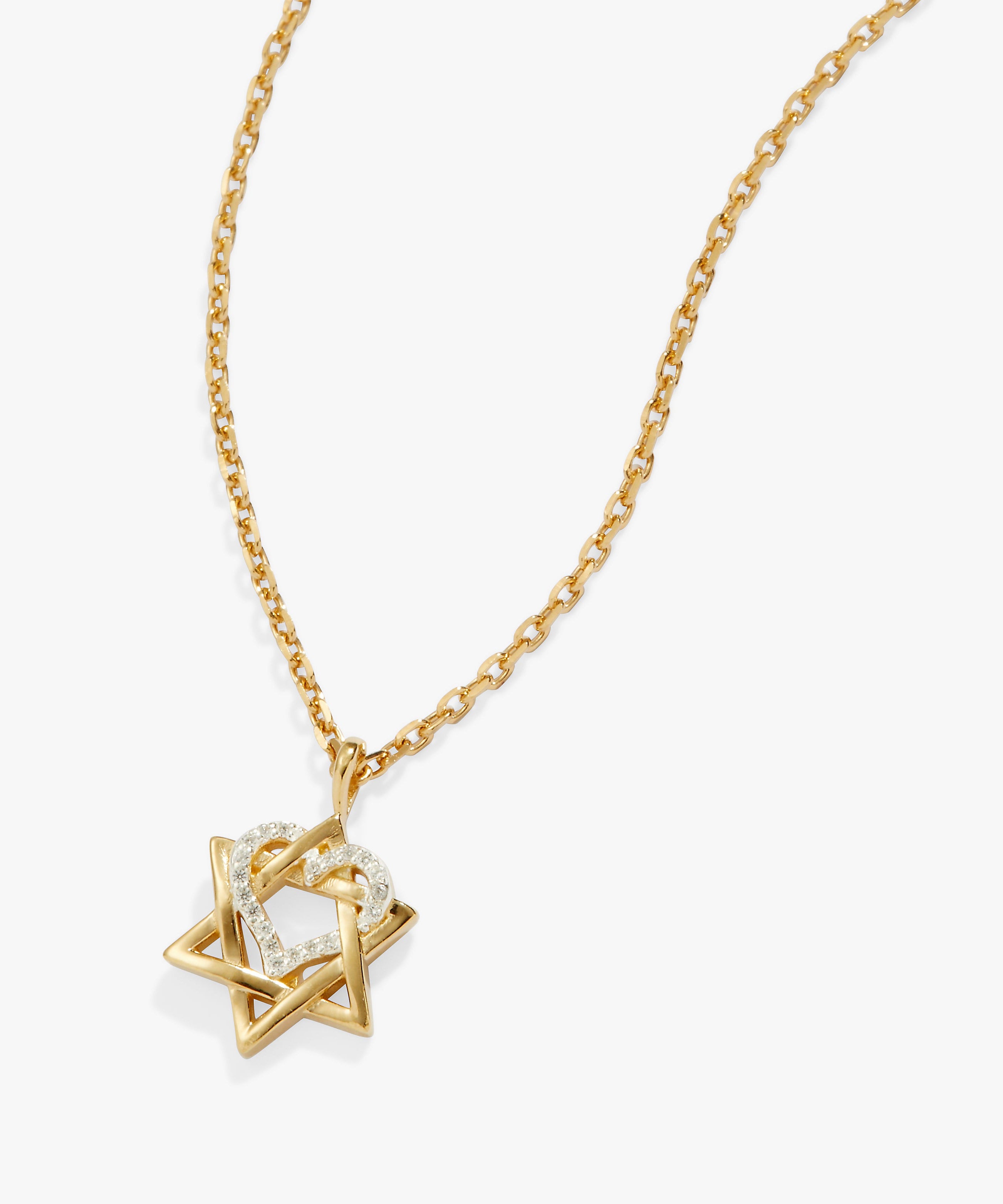 Star of David Heart Necklace, 14kt Gold Plated