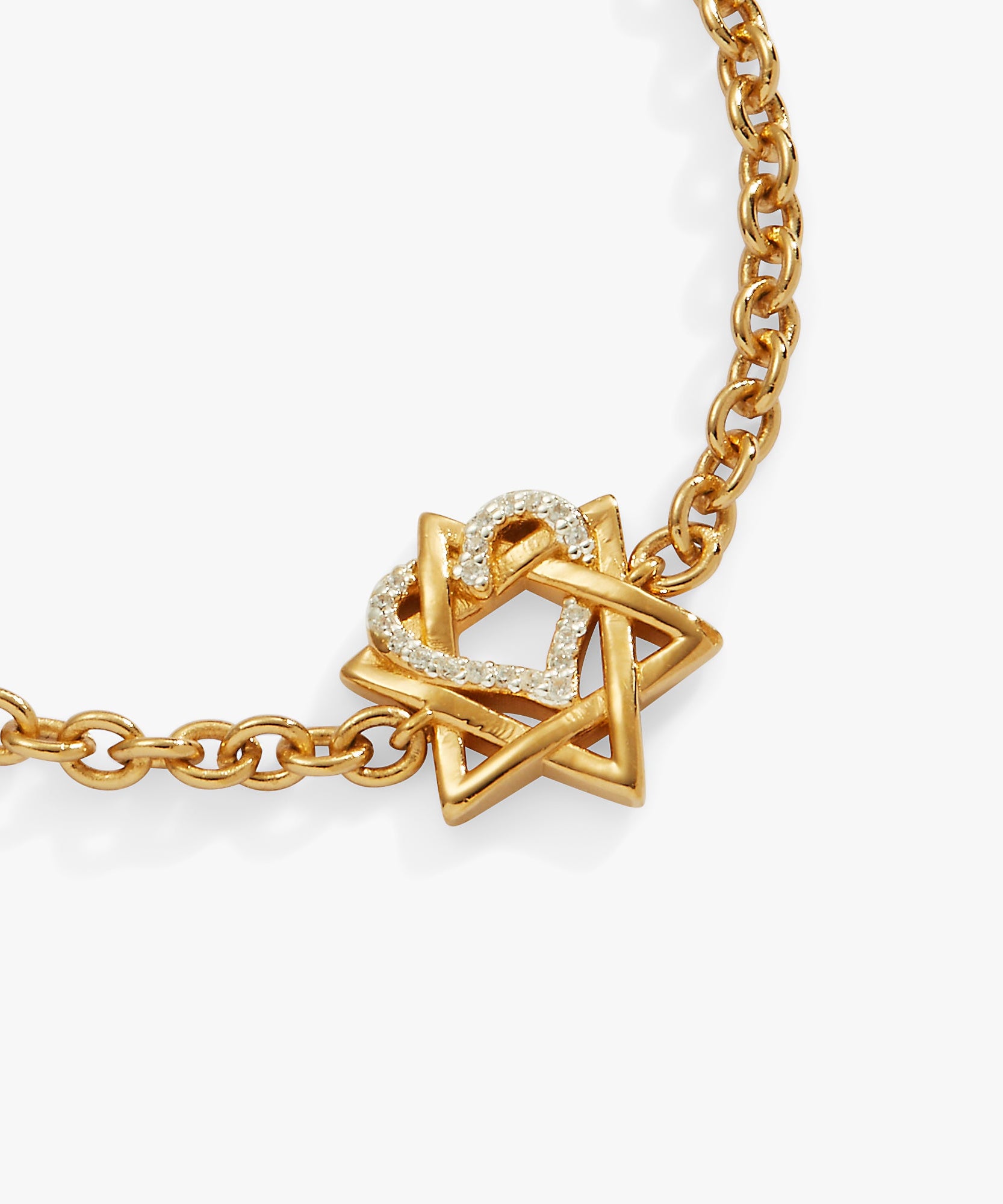 Star of David Heart Bracelet, 14kt Gold Plated