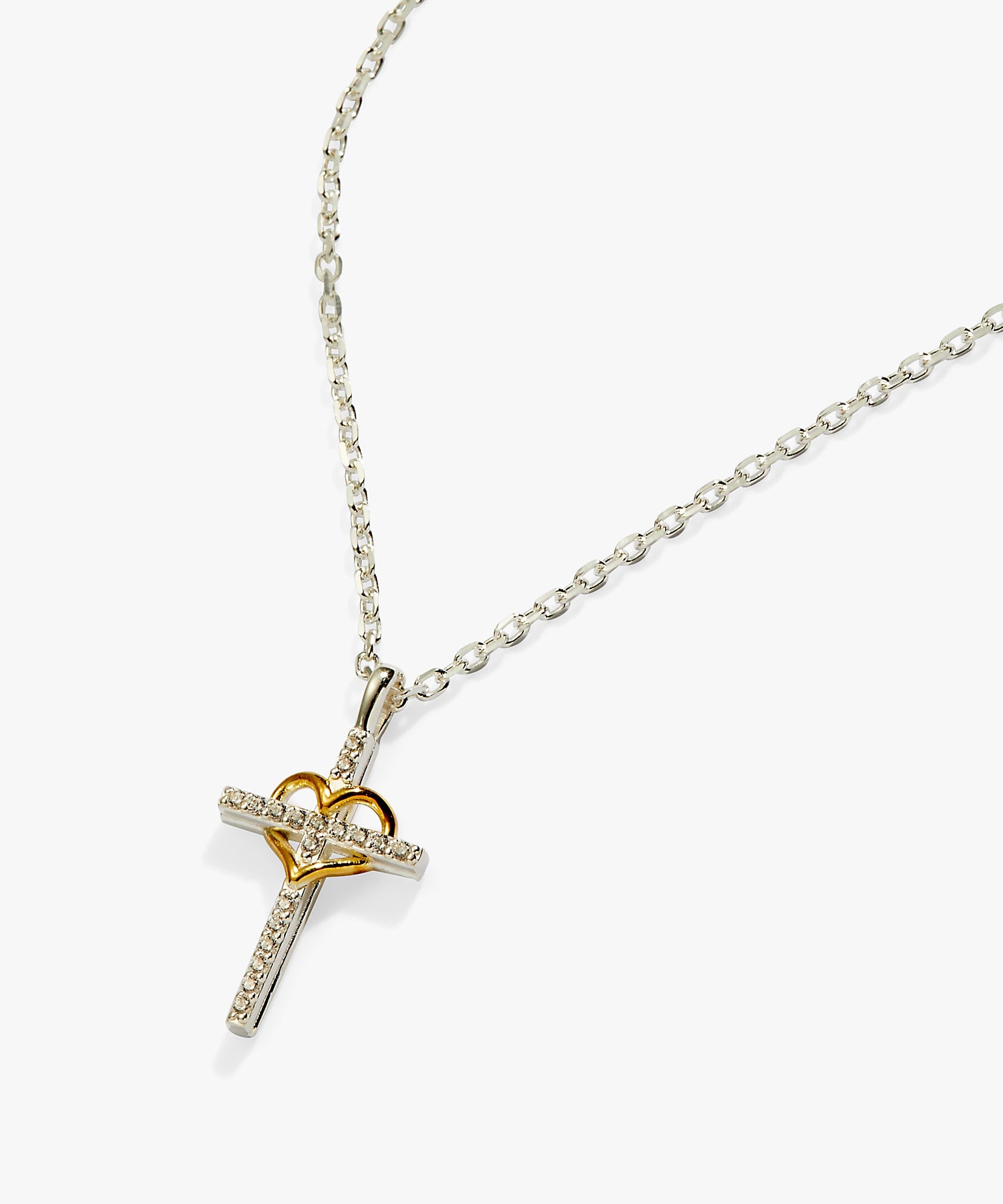 Cross And Heart Necklace, Sterling Silver