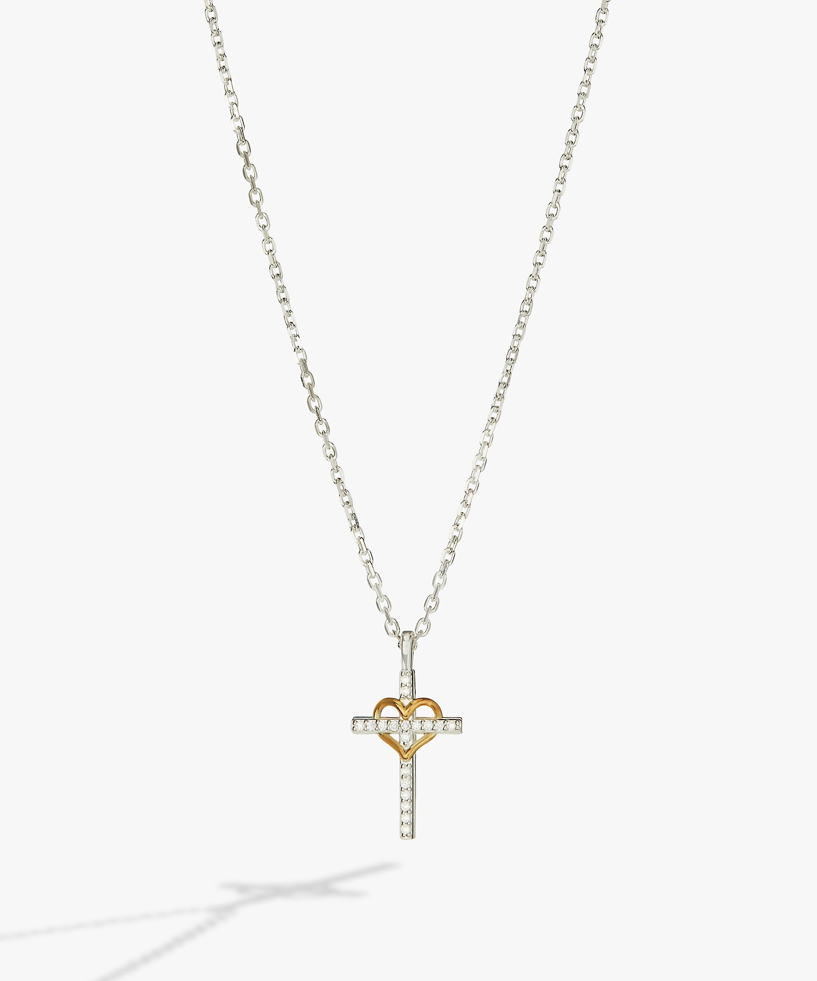 Cross And Heart Necklace, Sterling Silver