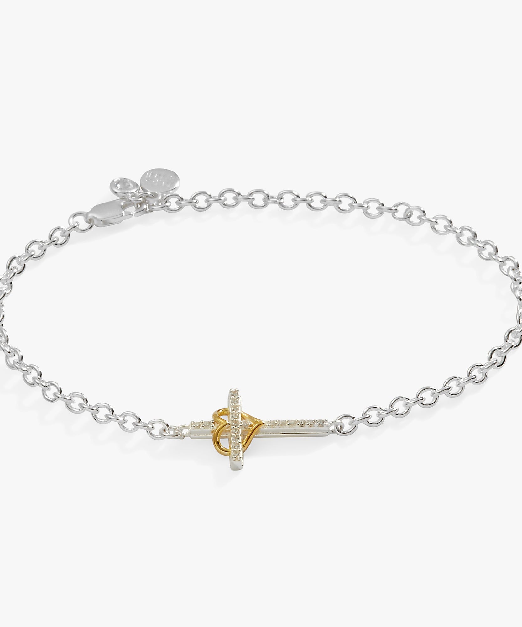 Cross And Heart Bracelet, Sterling Silver